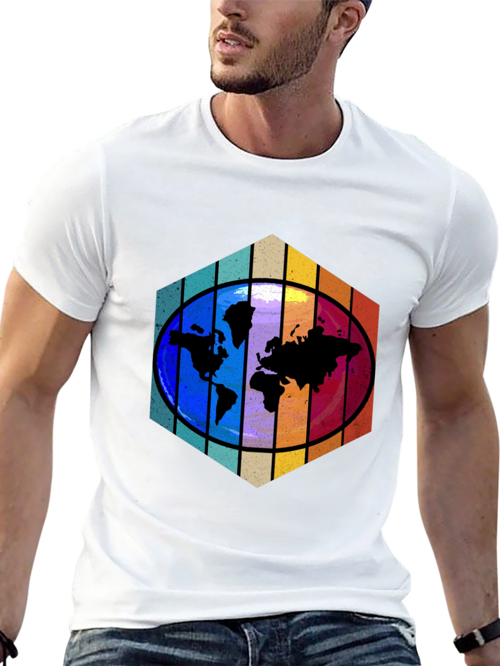 Camiseta Hombre Mapa Mundial Hexágono