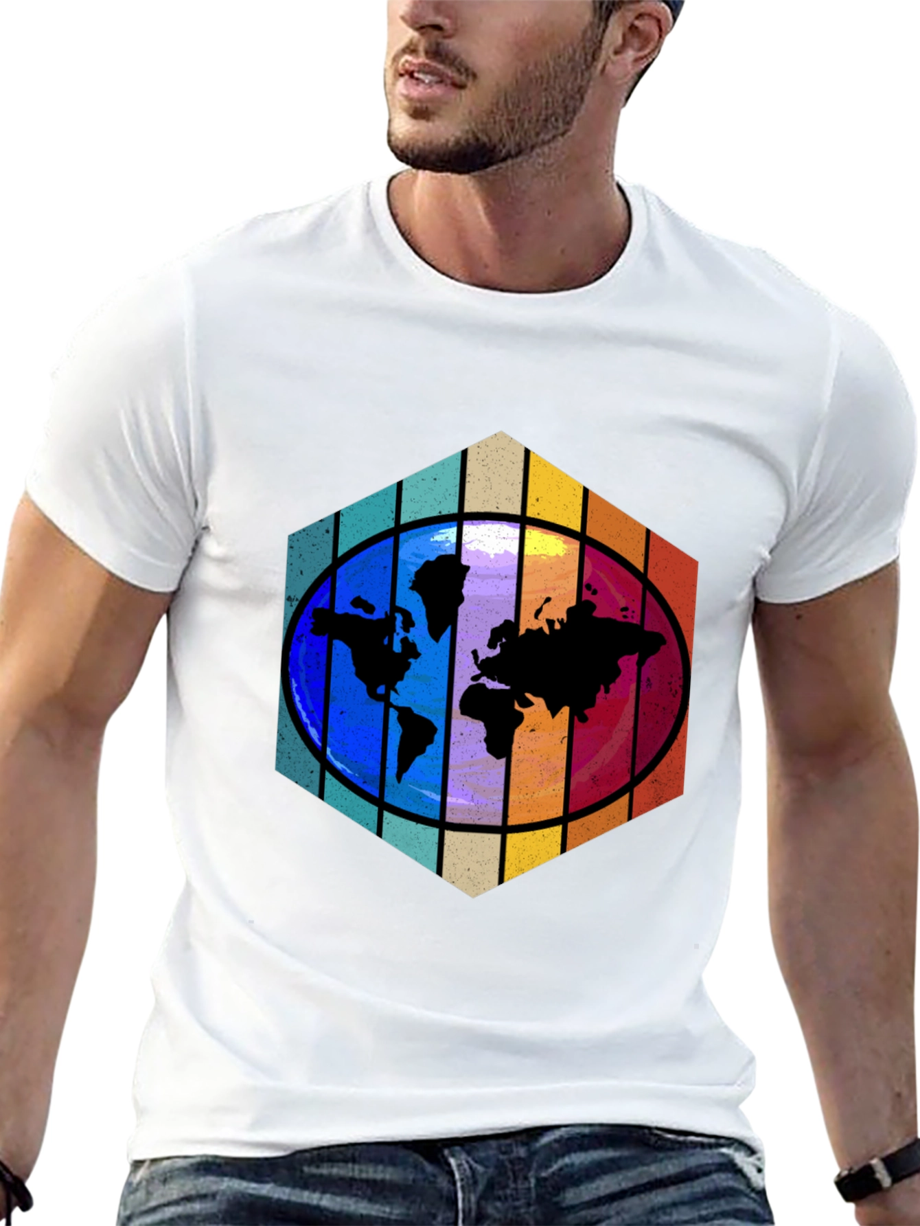 Camiseta Hombre Mapa Mundial Hexágono
