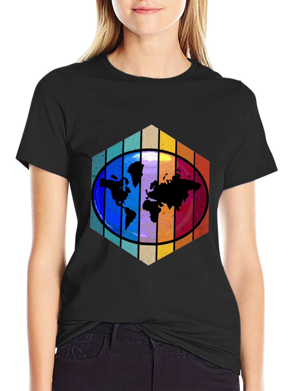 Camiseta Hombre Mapa Mundial Hexágono
