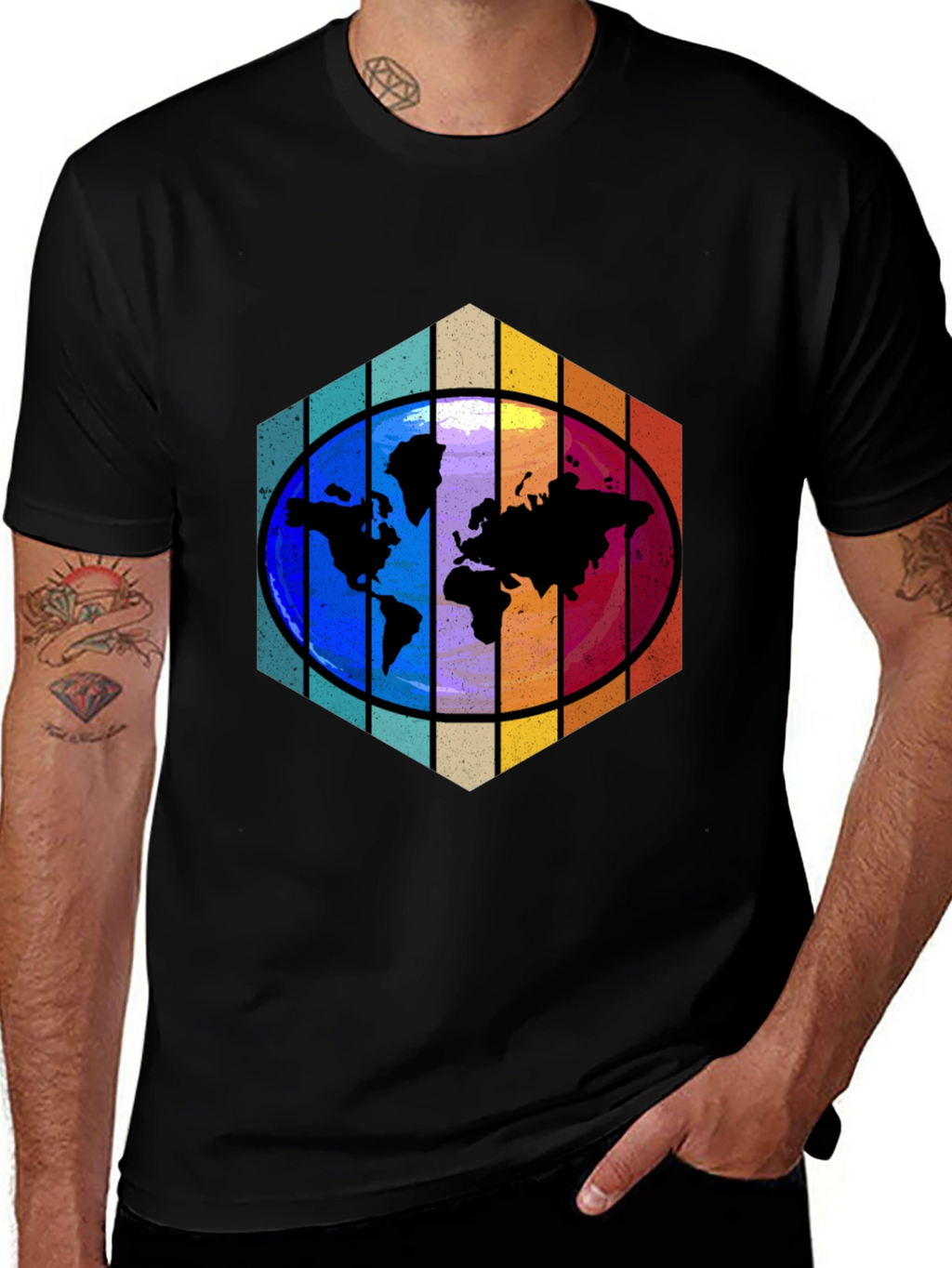 Camiseta Hombre Mapa Mundial Hexágono
