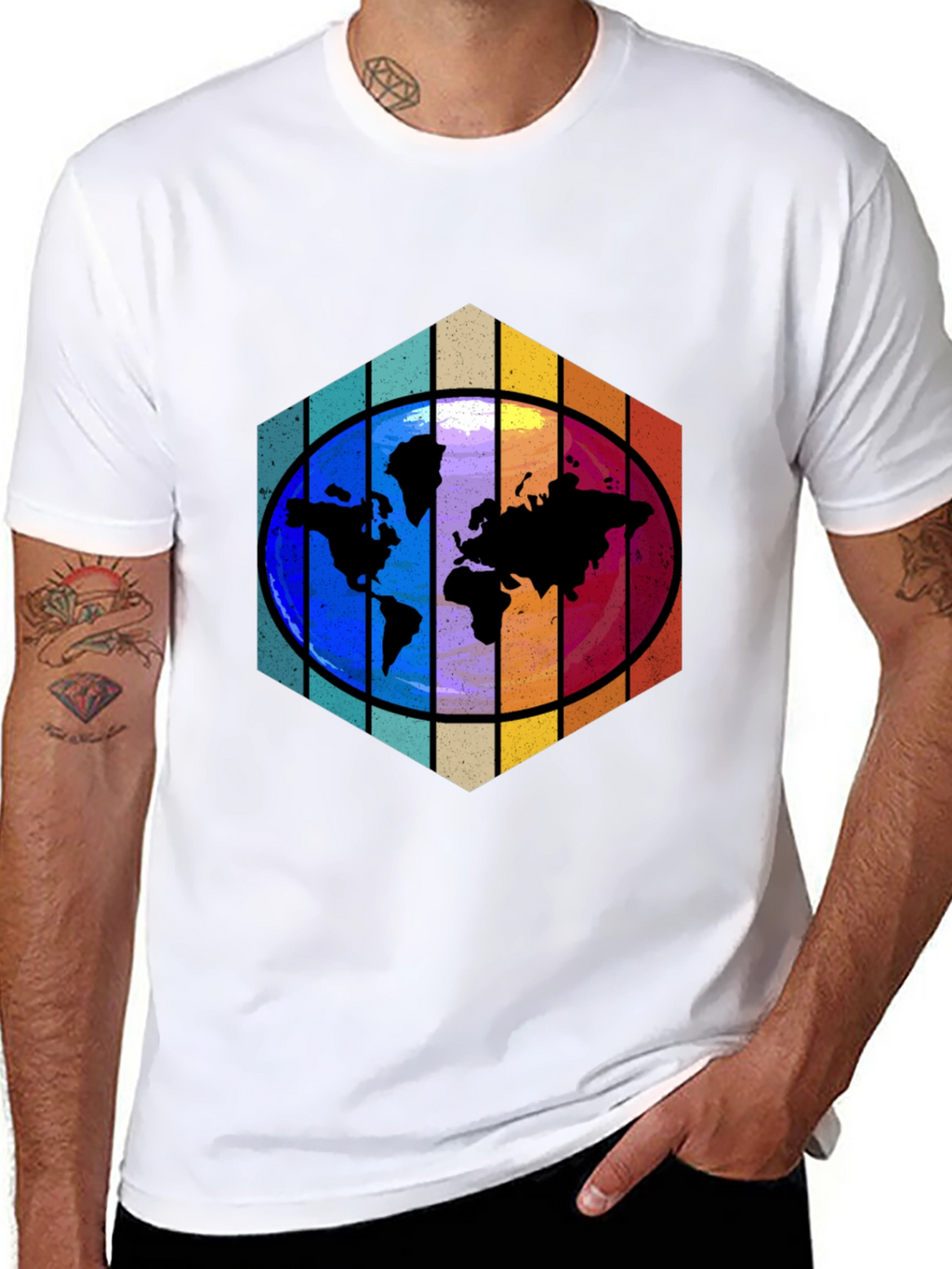 Camiseta Hombre Mapa Mundial Hexágono