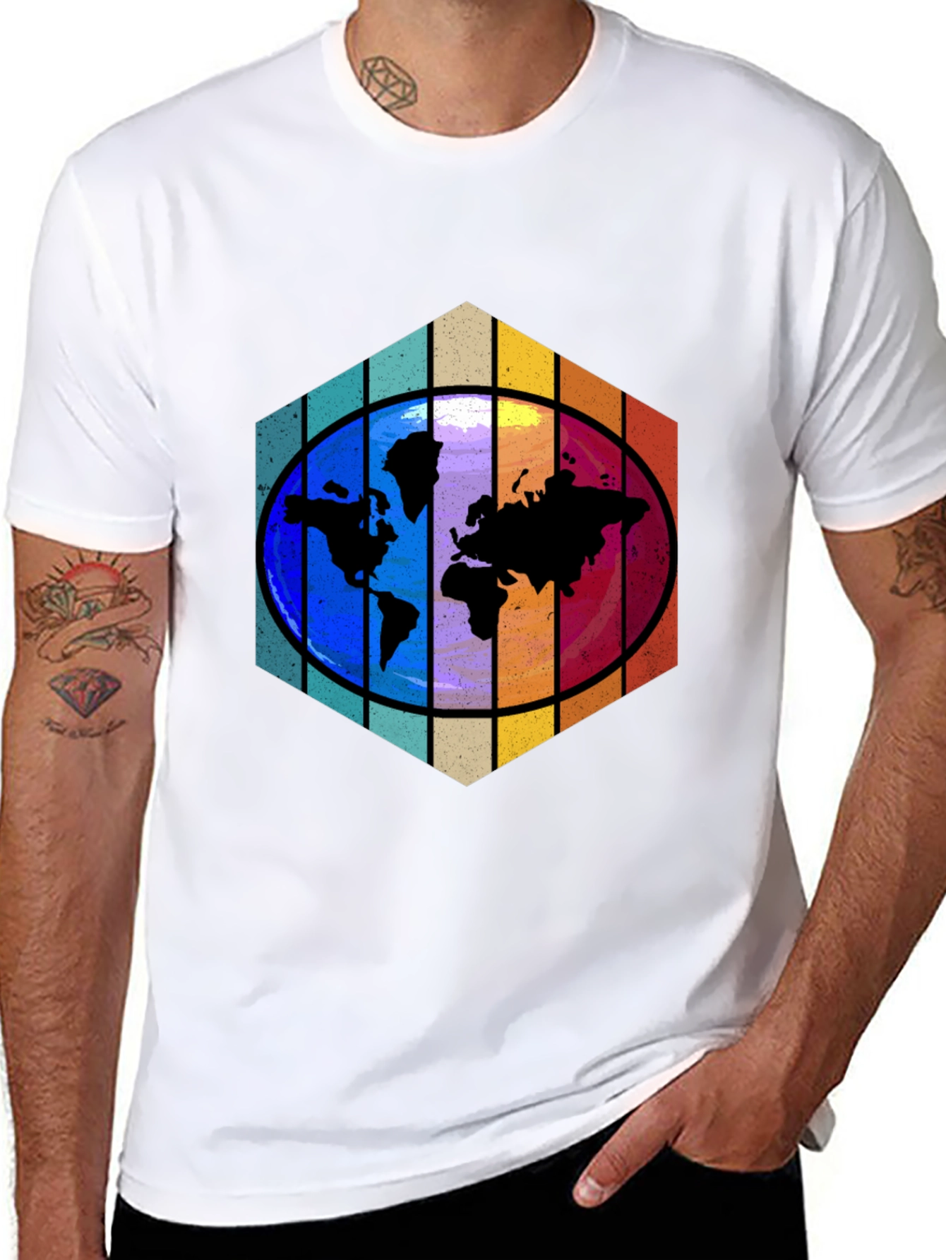 Camiseta Hombre Mapa Mundial Hexágono