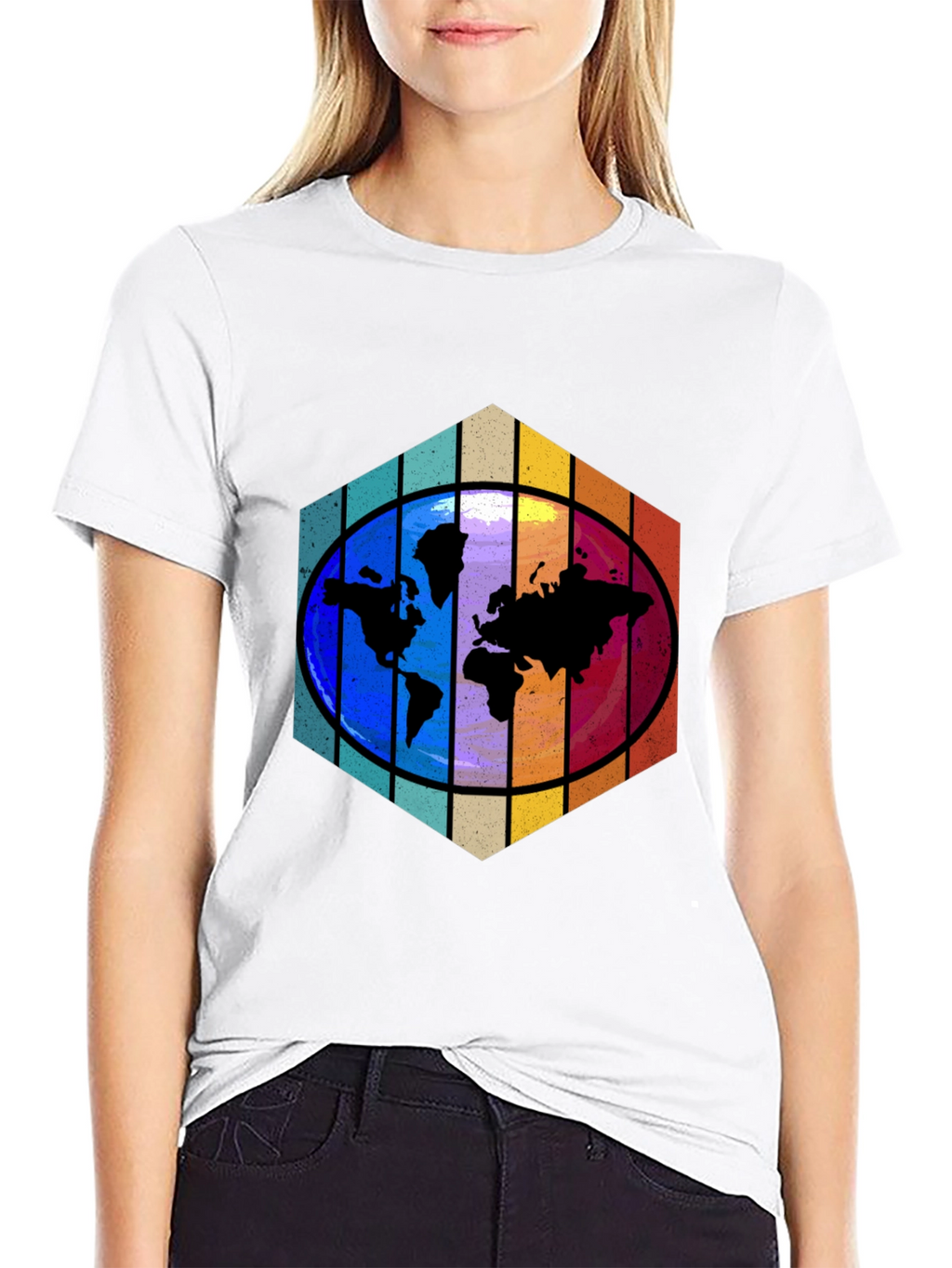 Camiseta Hombre Mapa Mundial Hexágono