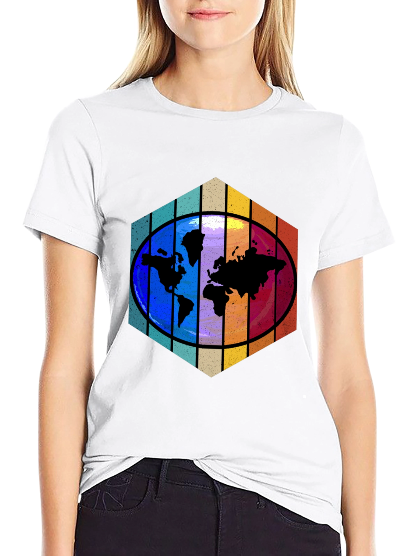 Camiseta Hombre Mapa Mundial Hexágono