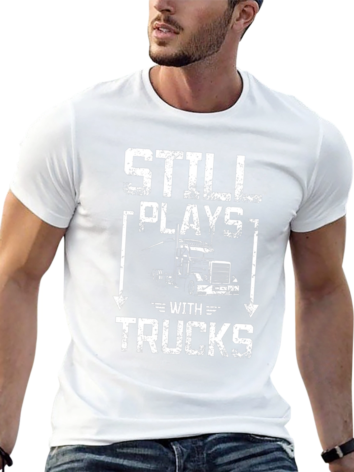 Camiseta Hombre Negra Still Plays With Trucks