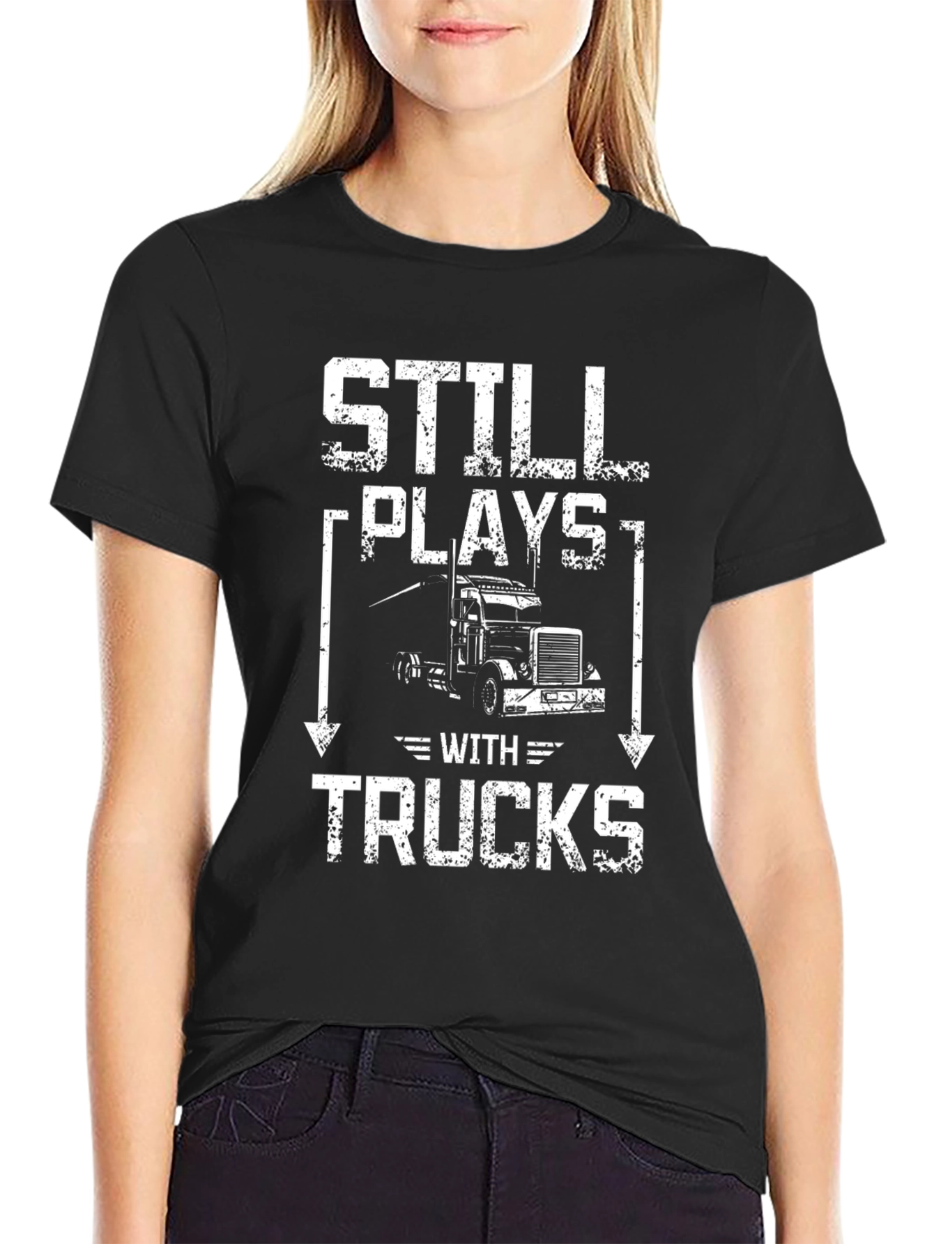 Camiseta Hombre Negra Still Plays With Trucks