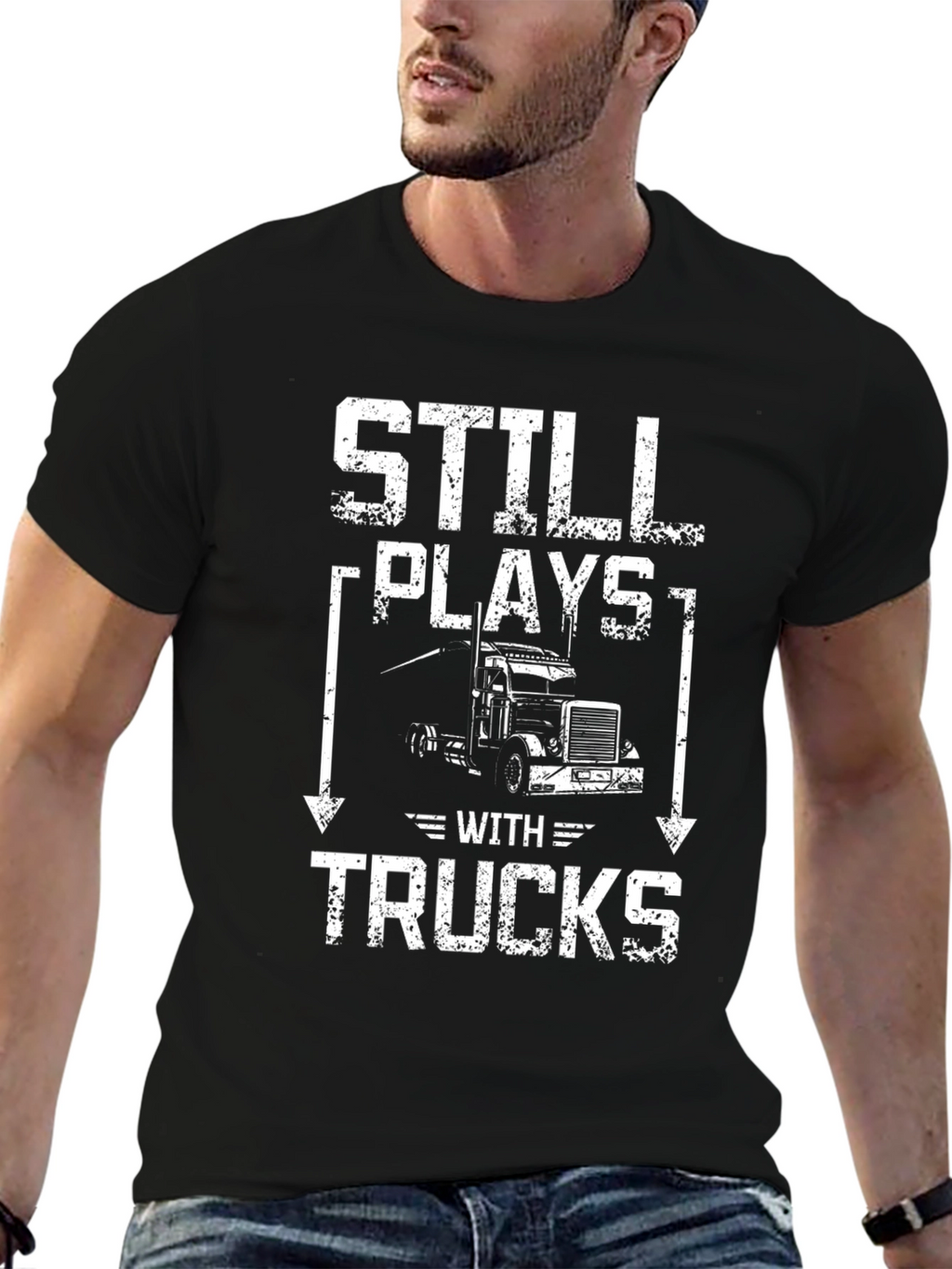 Camiseta Hombre Negra Still Plays With Trucks