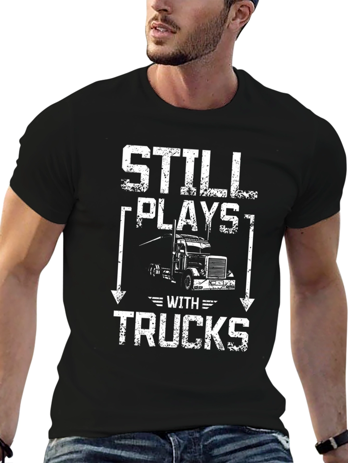 Camiseta Hombre Negra Still Plays With Trucks