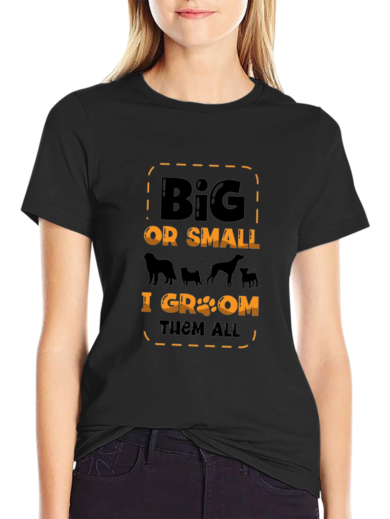 Camiseta Negra con Diseño de Mascotas Big or Small