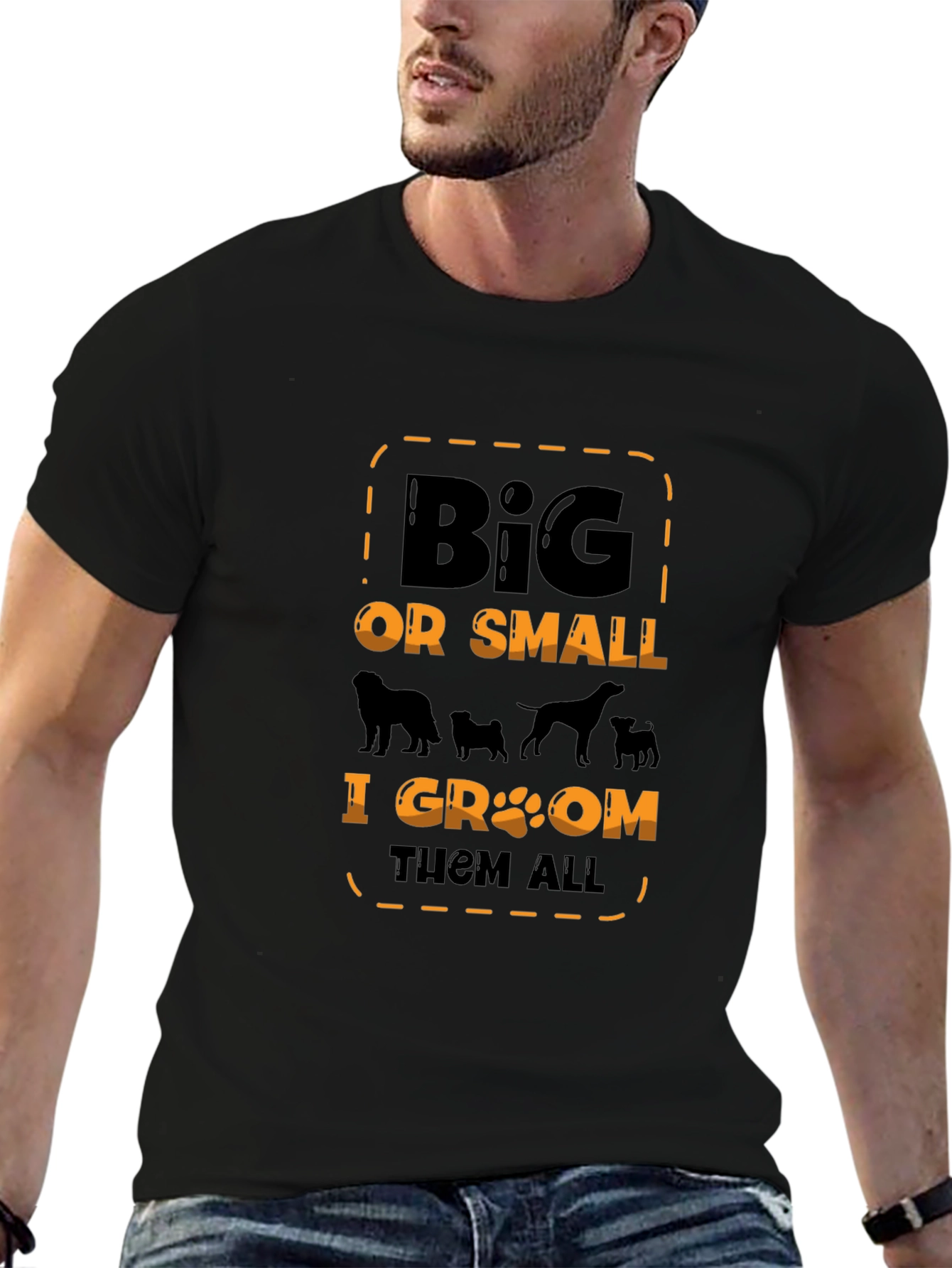 Camiseta Negra con Diseño de Mascotas Big or Small