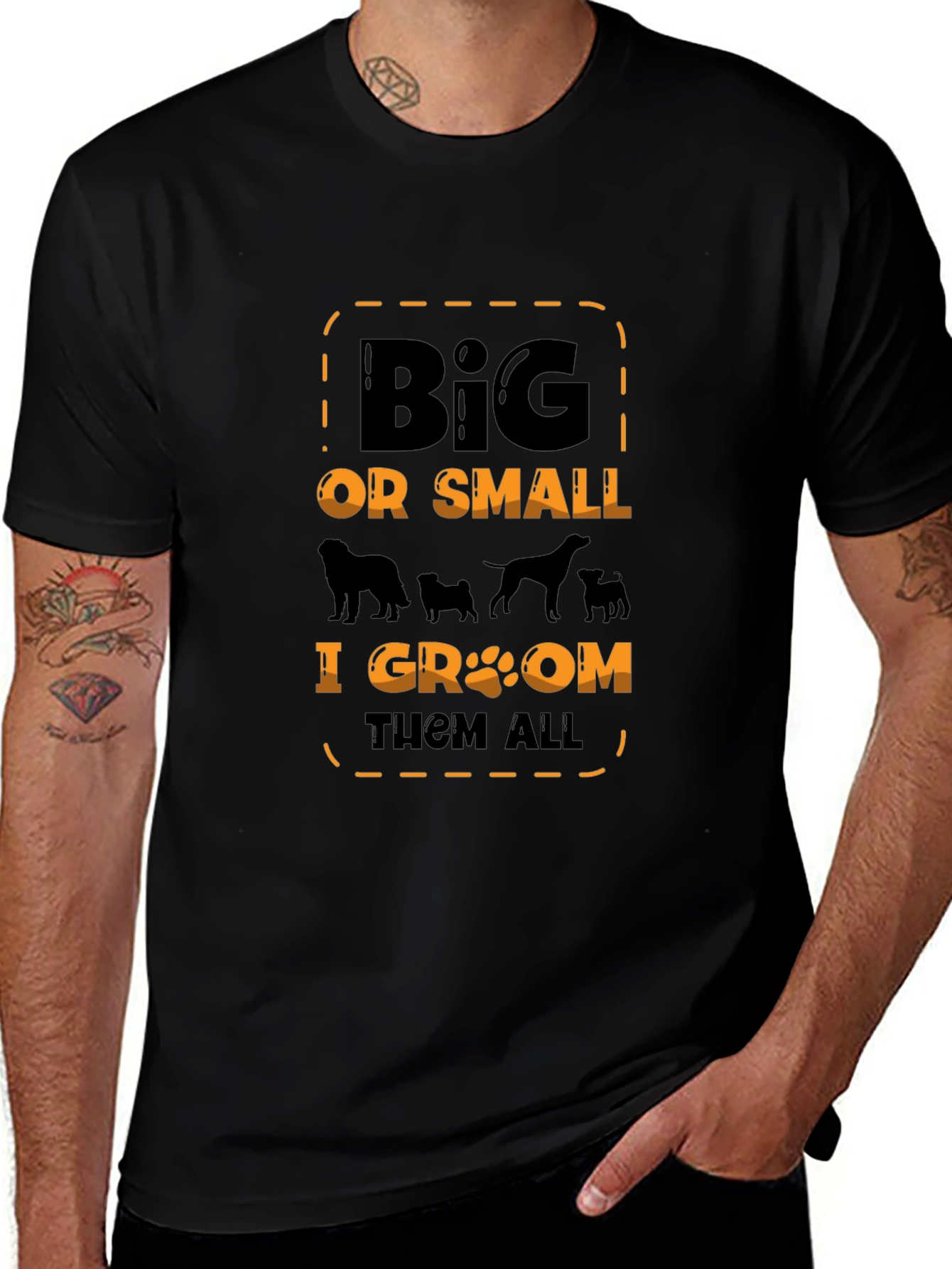Camiseta Negra con Diseño de Mascotas Big or Small