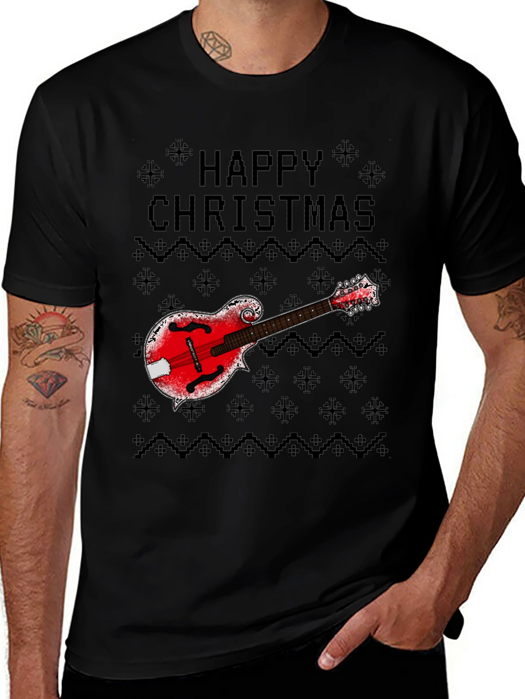 Camiseta Navideña con Mandolina Feliz Navidad