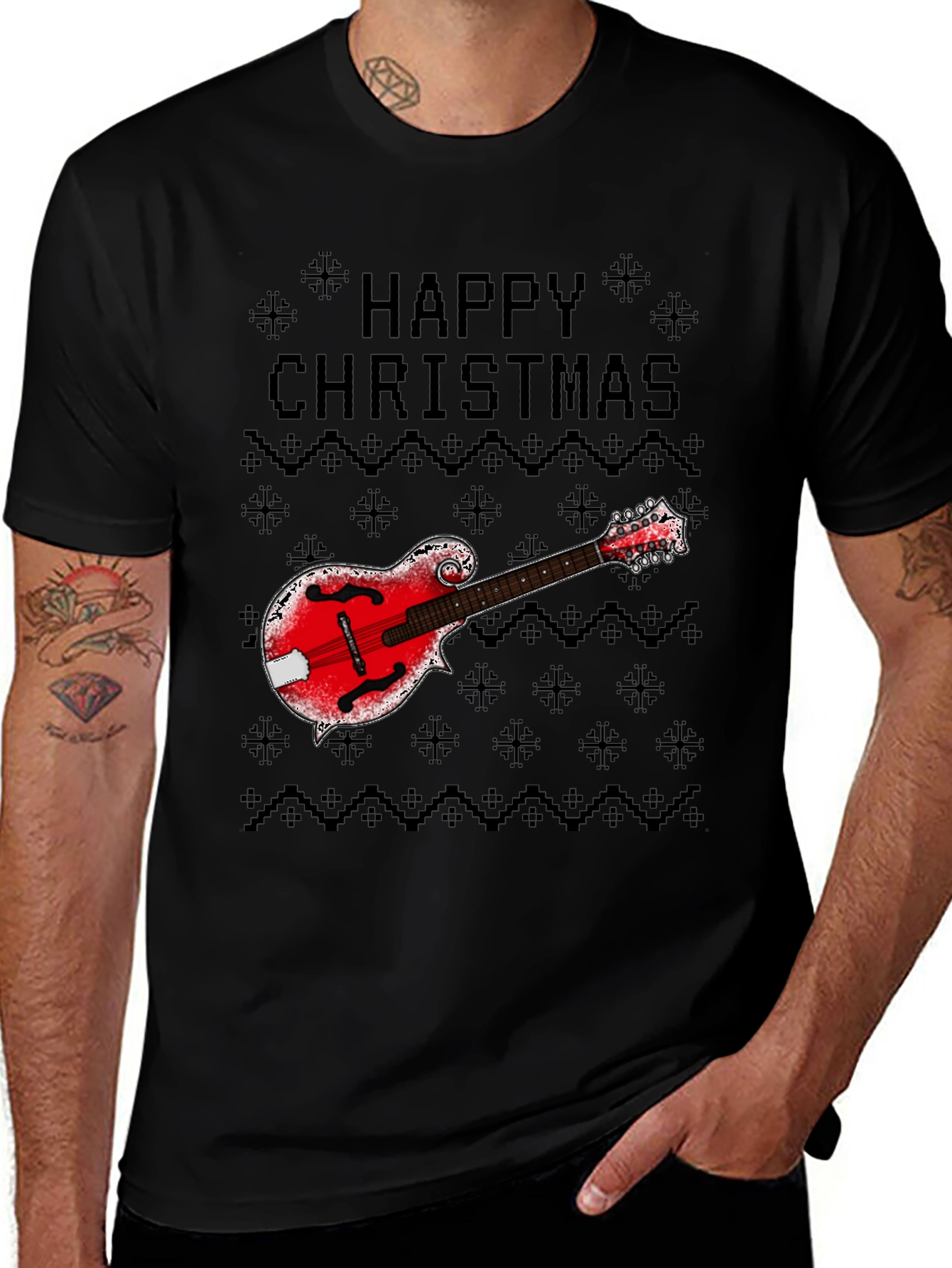 Camiseta Navideña con Mandolina Feliz Navidad