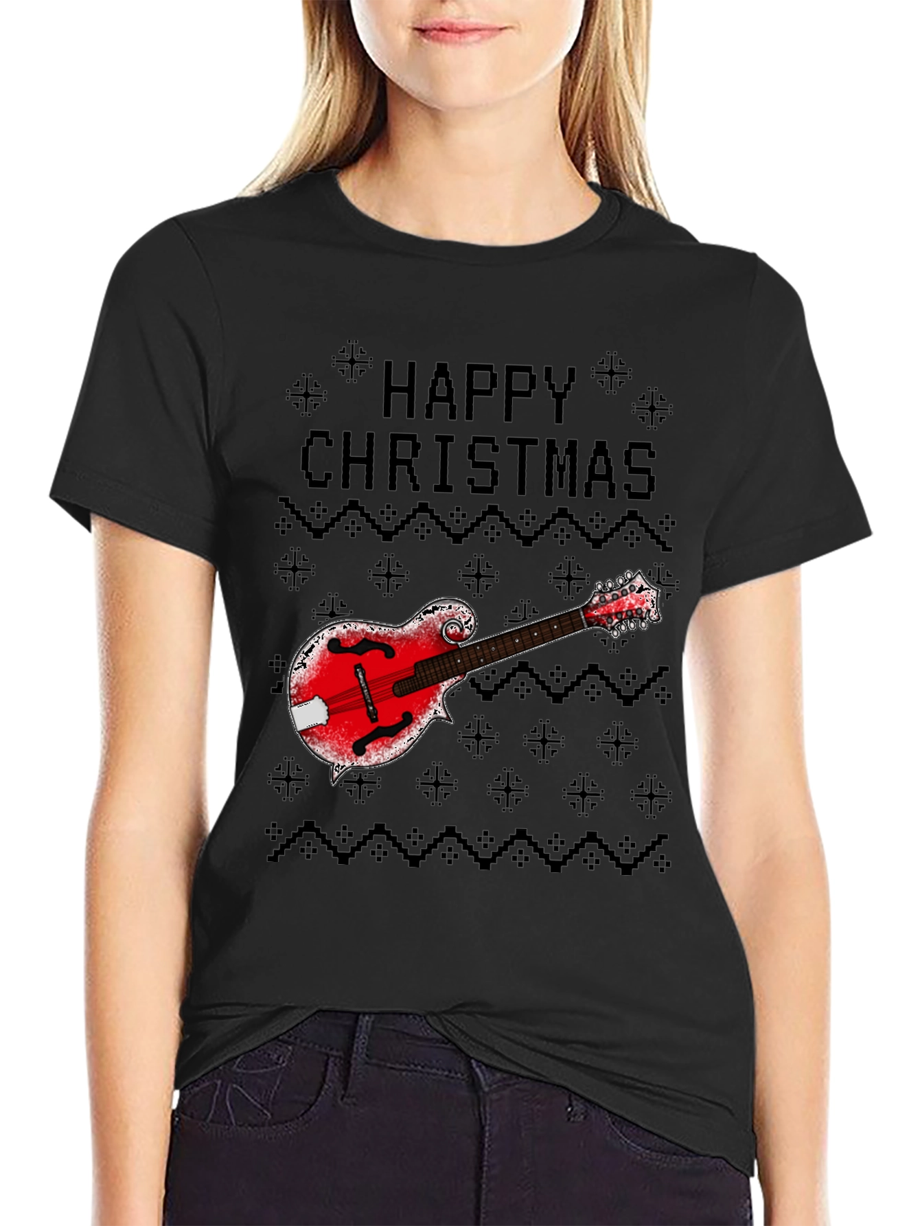 Camiseta Navideña con Mandolina Feliz Navidad