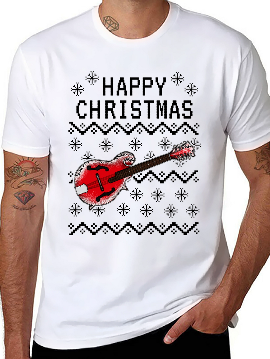 Camiseta Navideña con Mandolina Feliz Navidad
