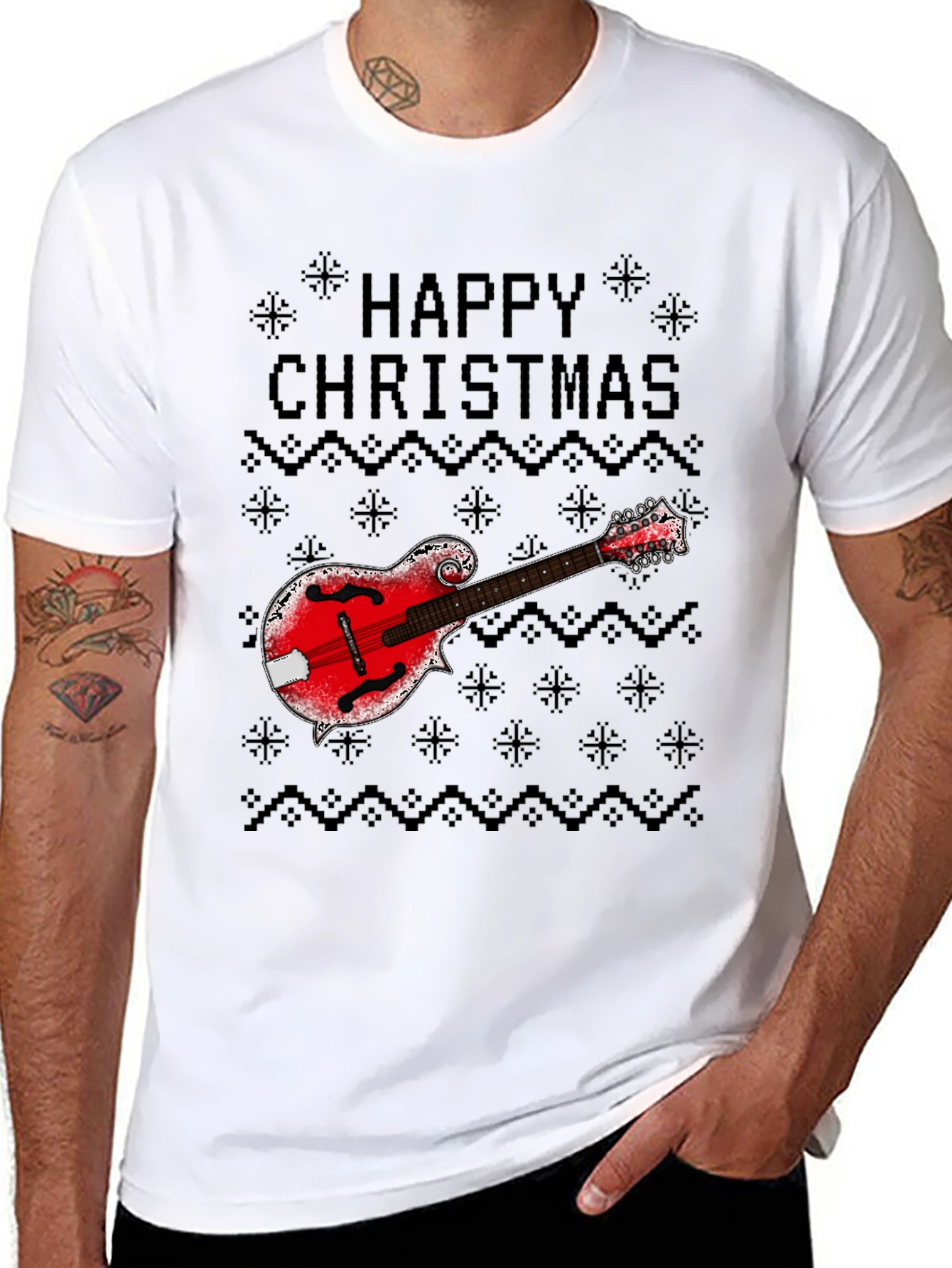 Camiseta Navideña con Mandolina Feliz Navidad