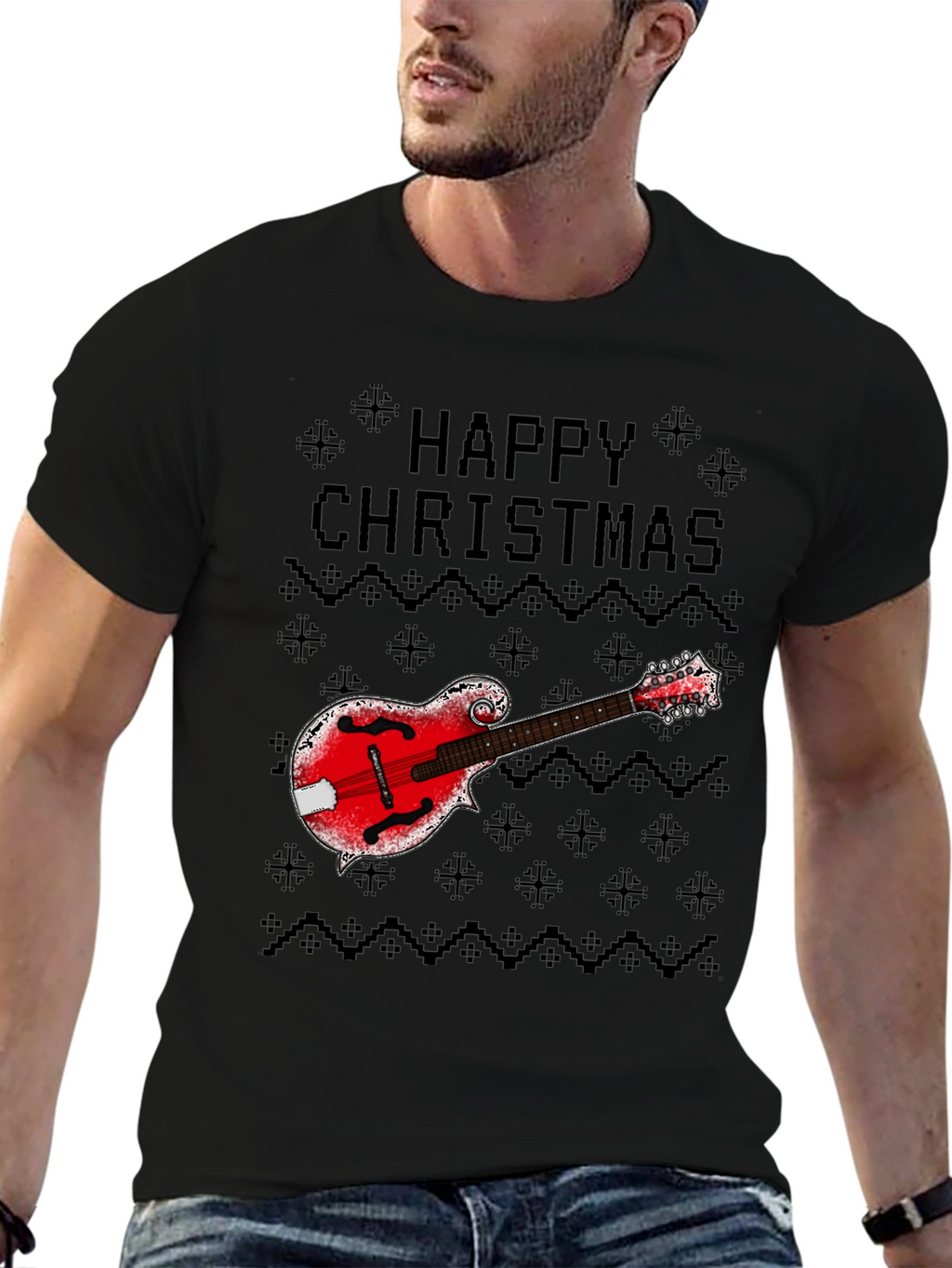 Camiseta Navideña con Mandolina Feliz Navidad