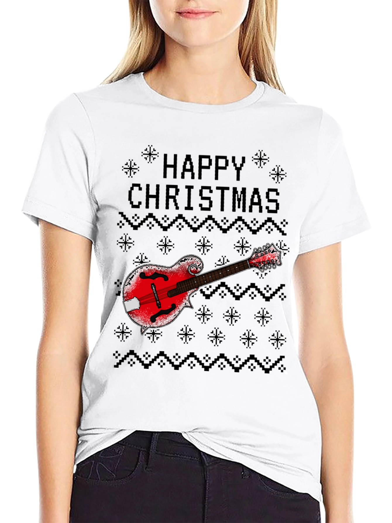 Camiseta Navideña con Mandolina Feliz Navidad