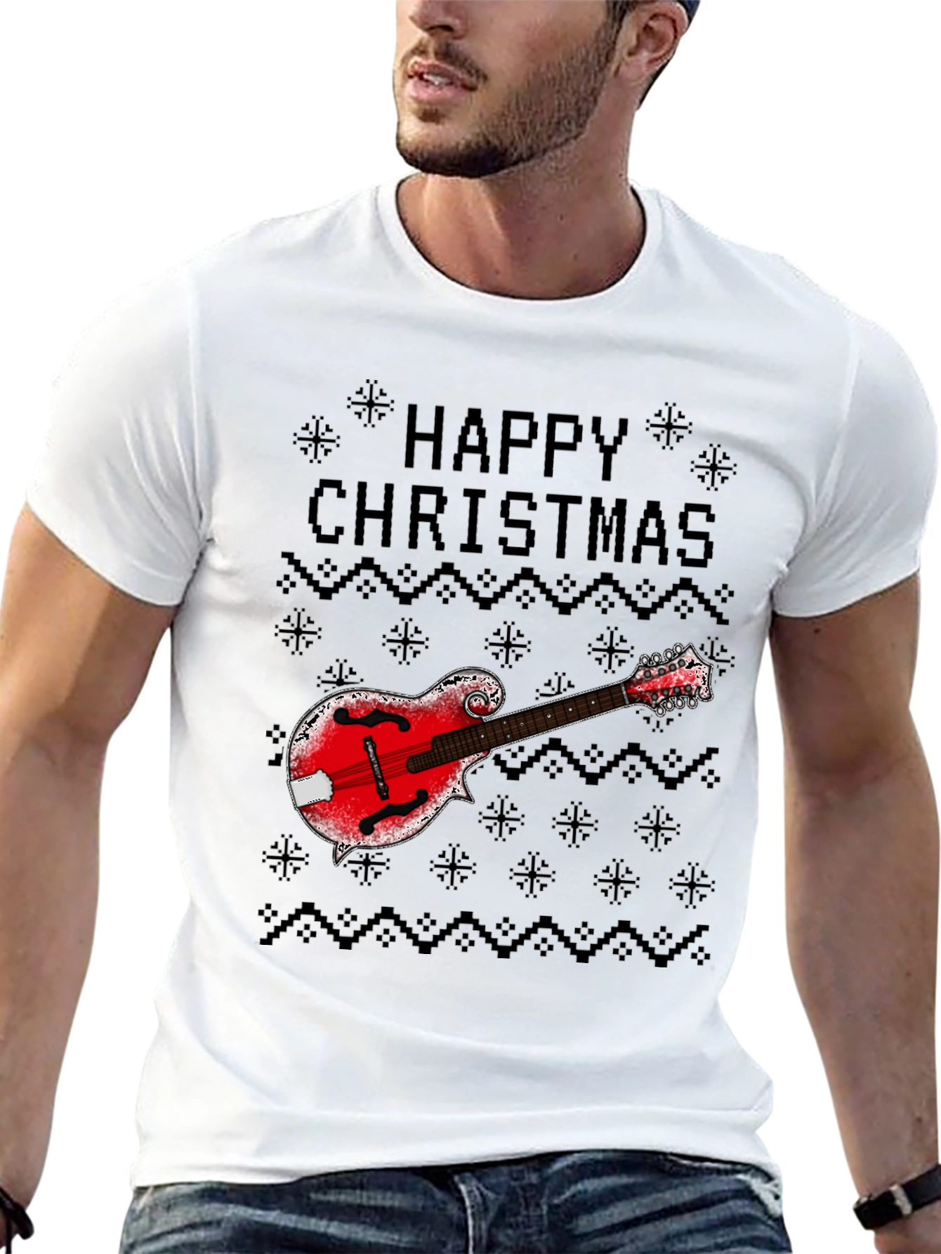 Camiseta Navideña con Mandolina Feliz Navidad