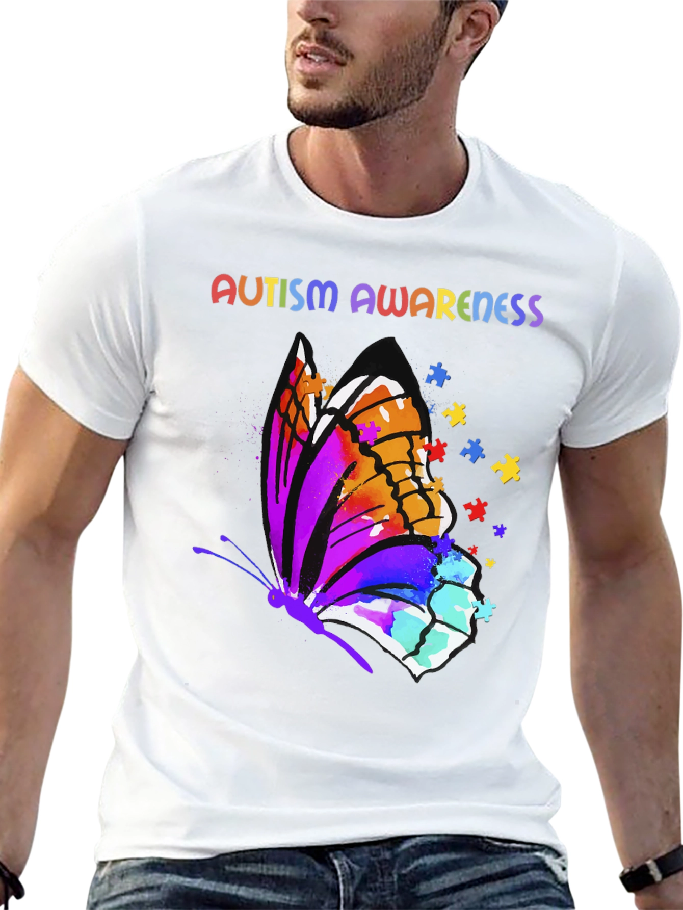 Camiseta Conciencia Autismo Mariposa Multicolor