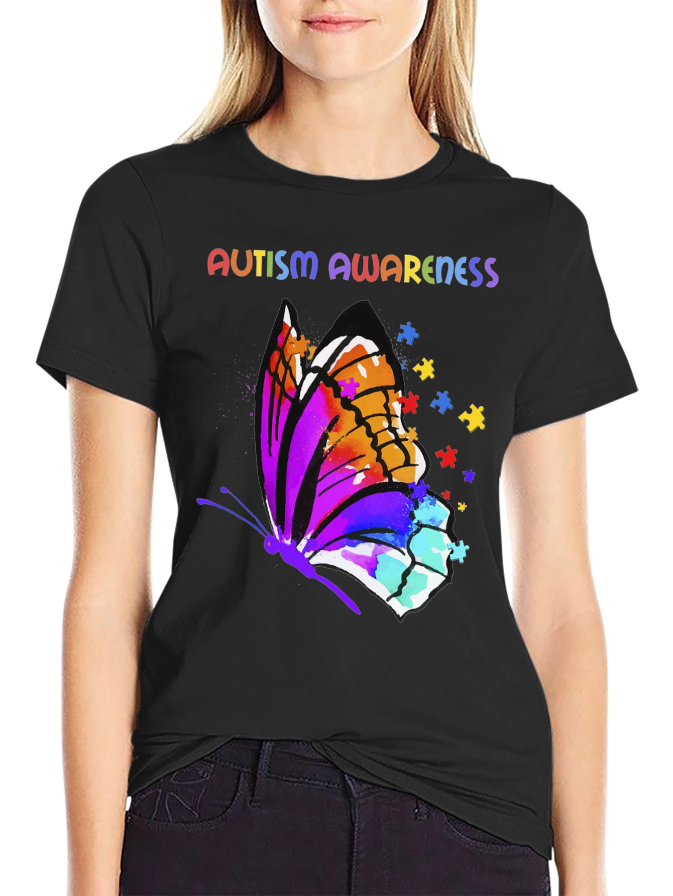 Camiseta Conciencia Autismo Mariposa Multicolor