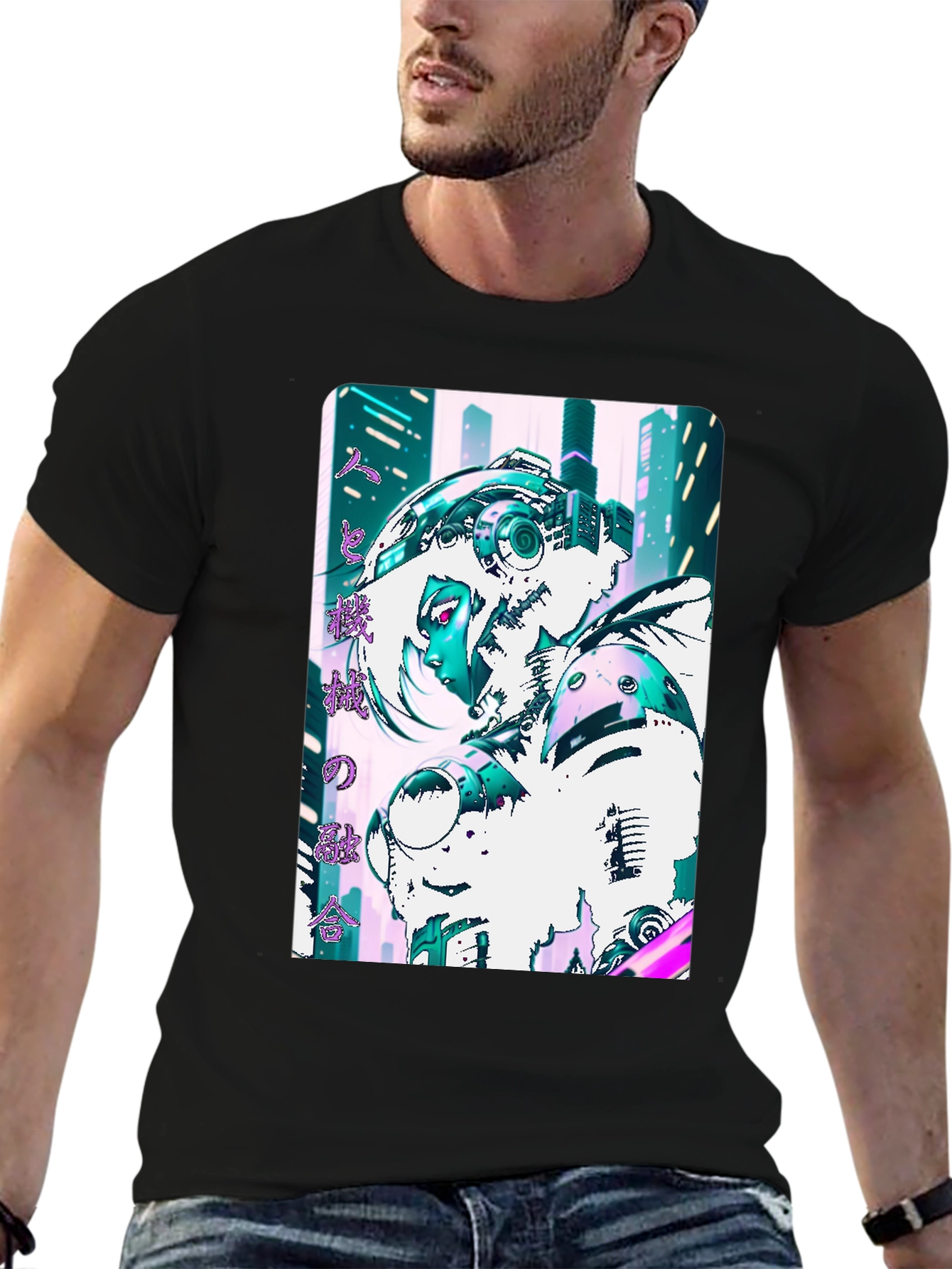 Camiseta Negra con Diseño Cyberpunk