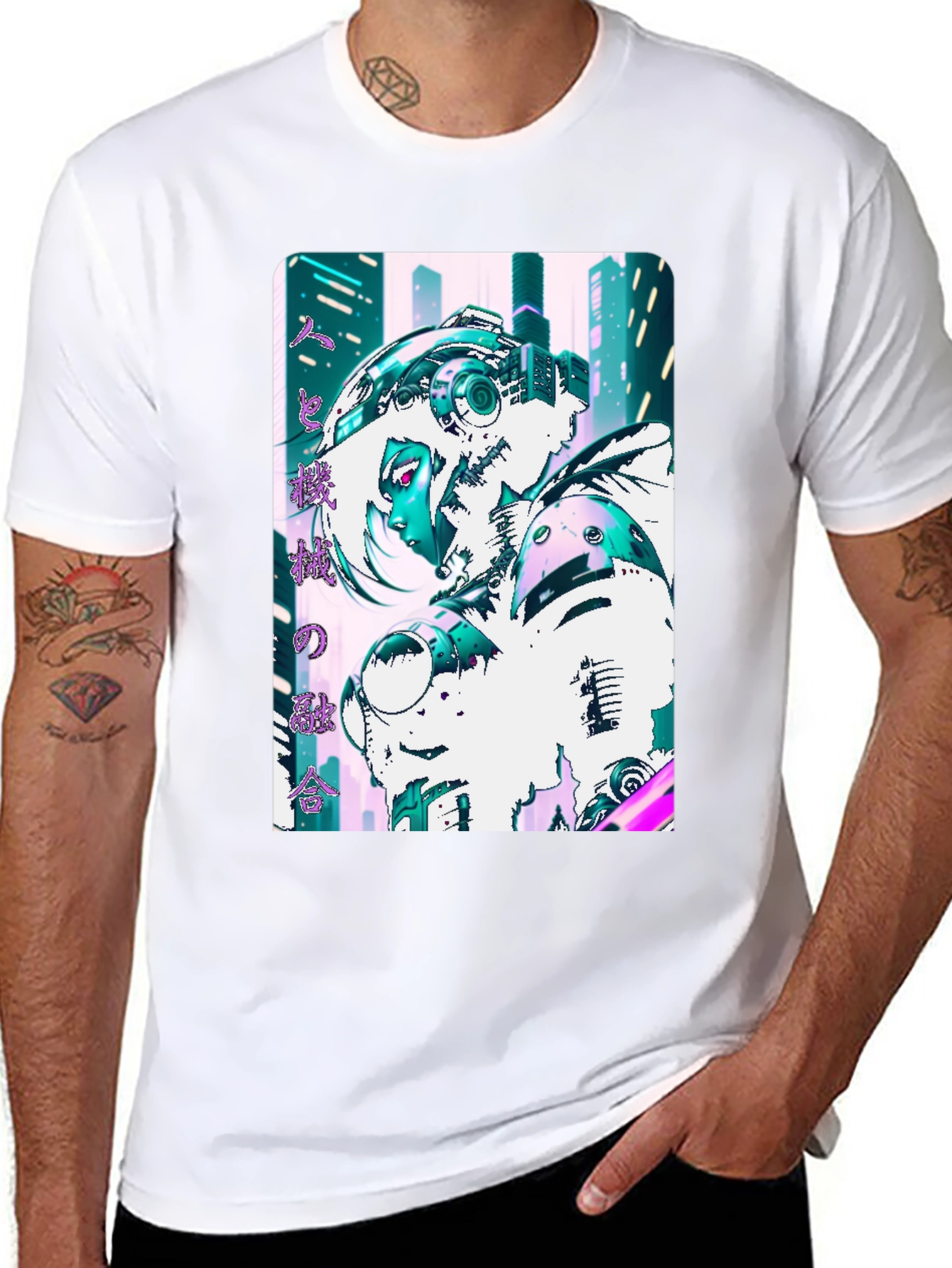 Camiseta Negra con Diseño Cyberpunk