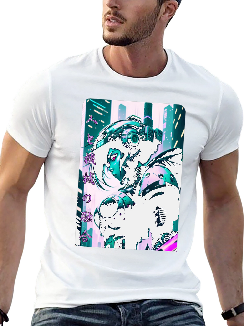 Camiseta Negra con Diseño Cyberpunk