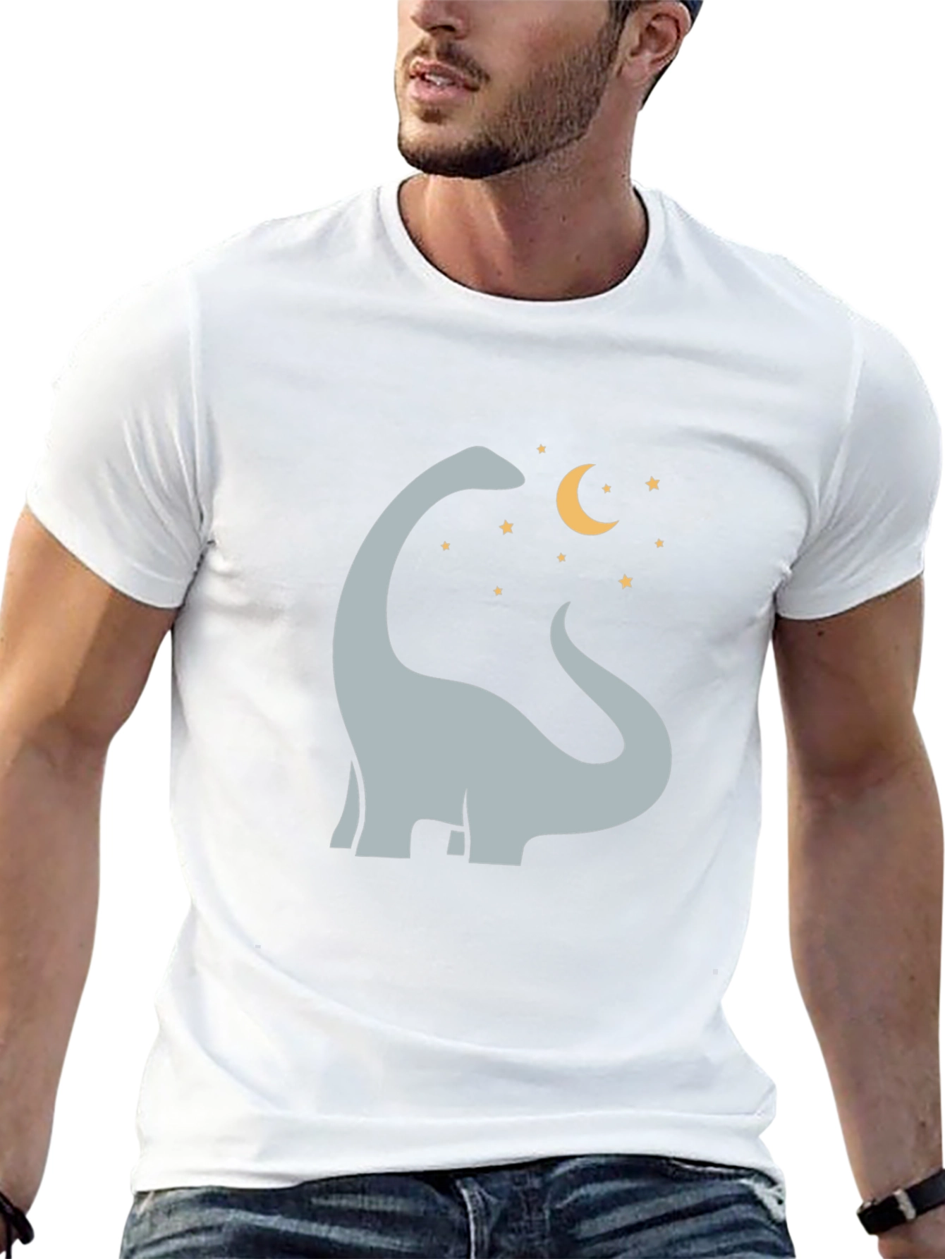 Camiseta Negra con Diseño de Dinosaurio y Luna