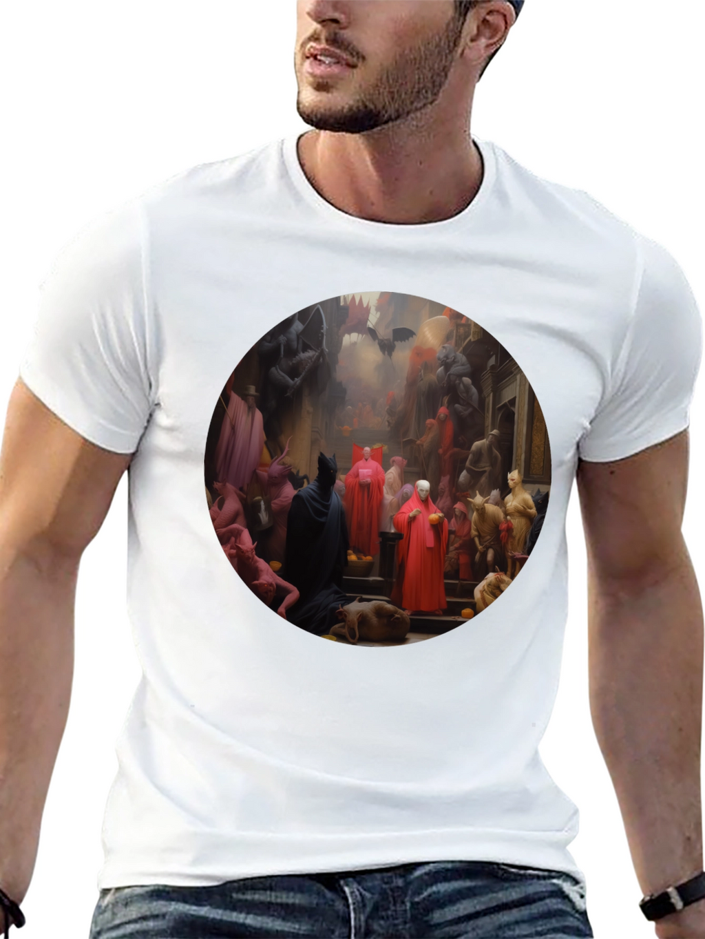 Camiseta Negra con Diseño Artístico Misterioso