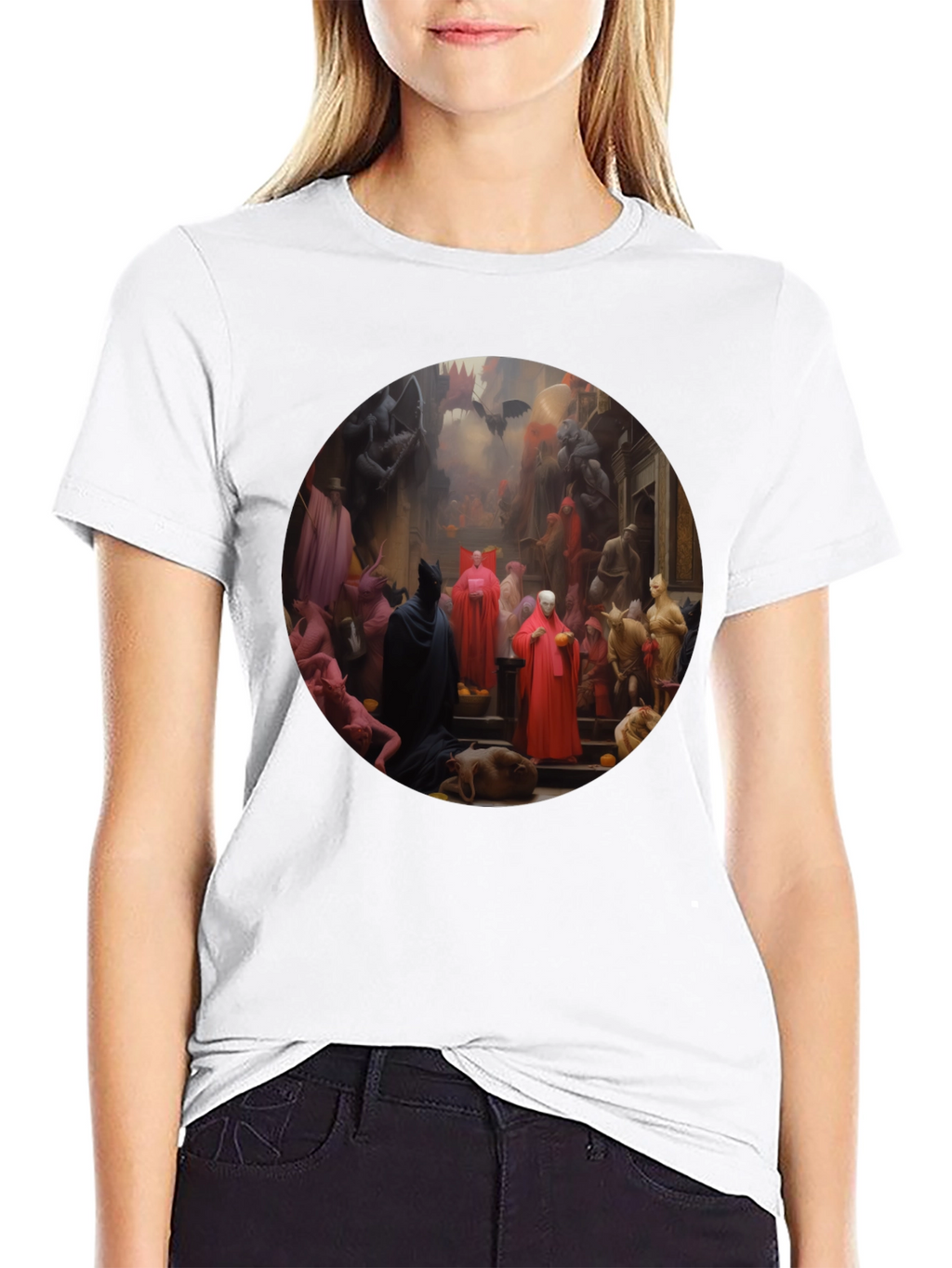 Camiseta Negra con Diseño Artístico Misterioso