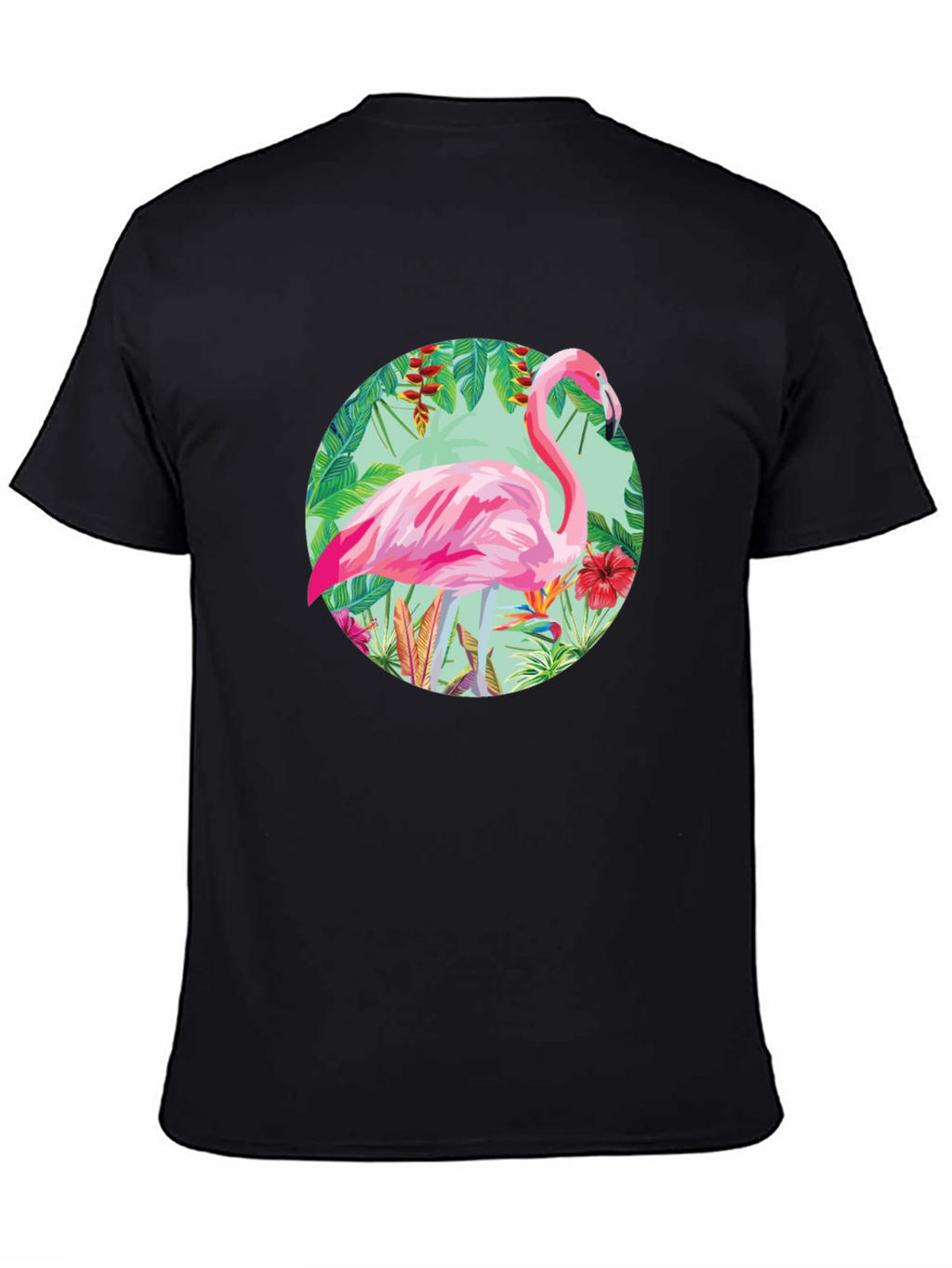Camiseta Negra con Diseño de Flamenco Tropical