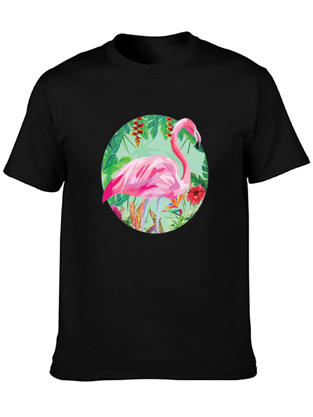 Camiseta Negra con Diseño de Flamenco Tropical