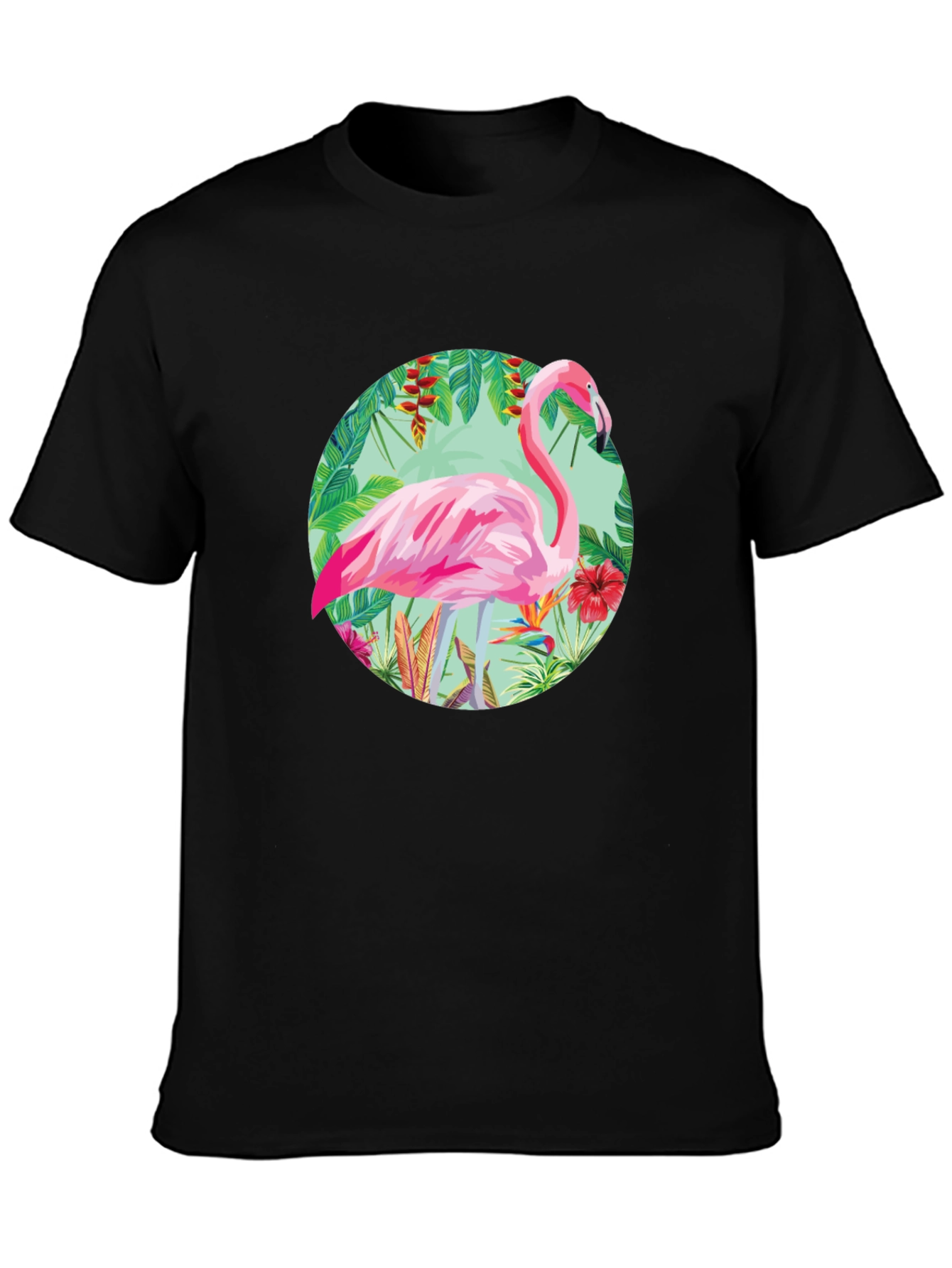 Camiseta Negra con Diseño de Flamenco Tropical