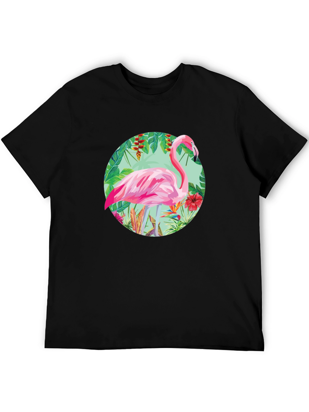 Camiseta Negra con Diseño de Flamenco Tropical