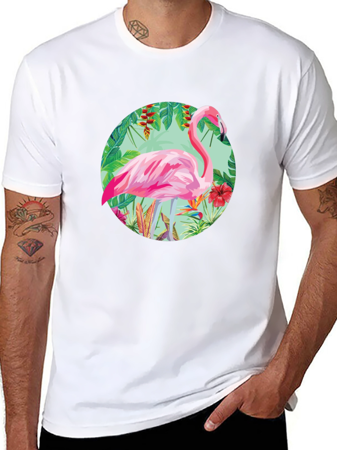 Camiseta Negra con Diseño de Flamenco Tropical