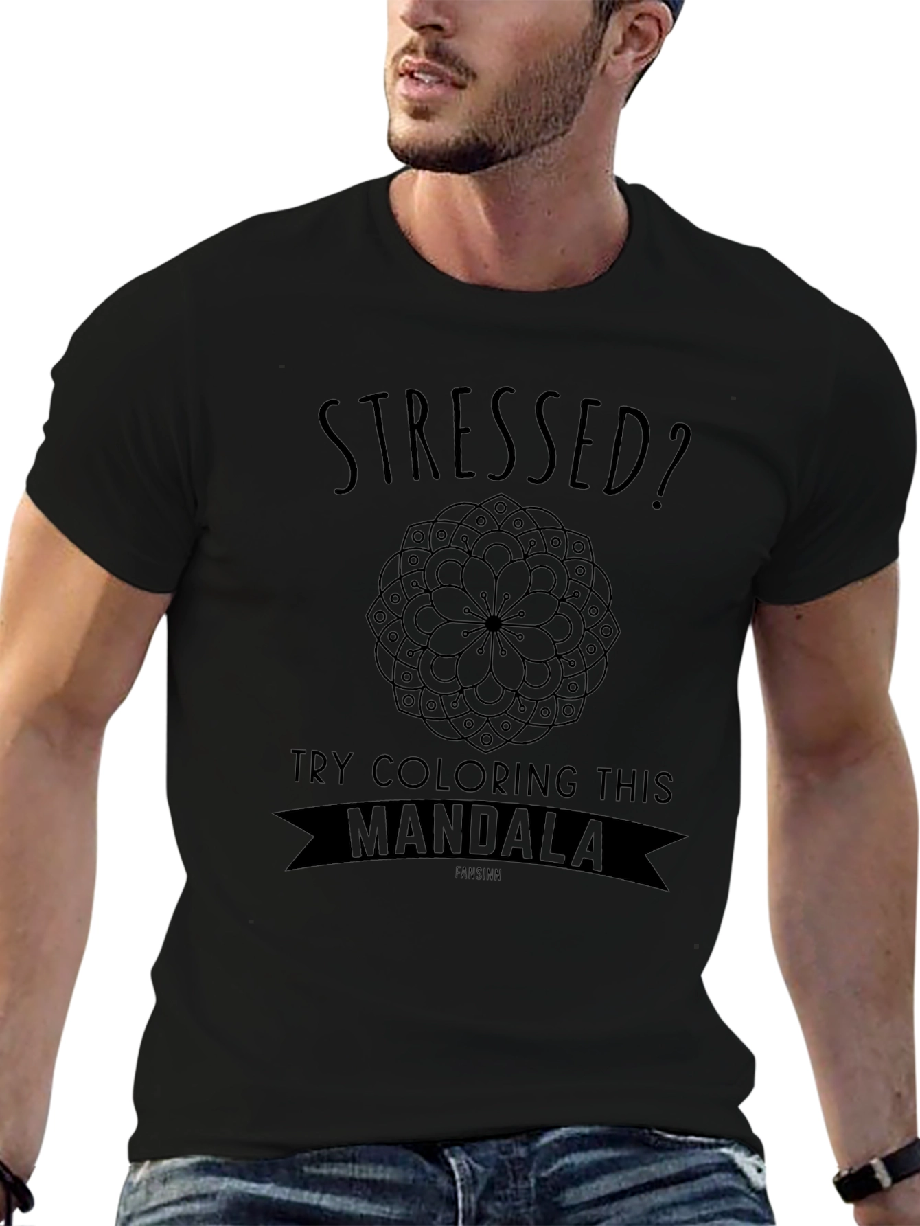 Camiseta Negra Anti Estrés Mandala