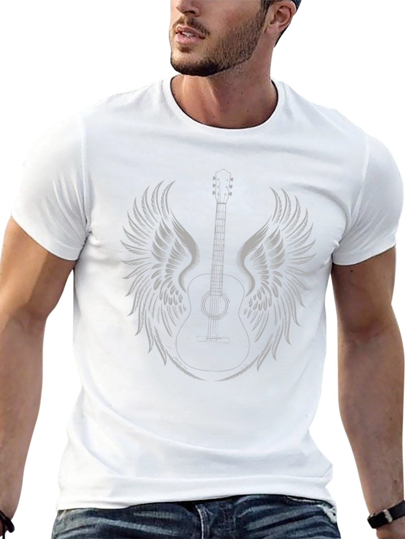 Camiseta Negra con Diseño de Guitarra Alada