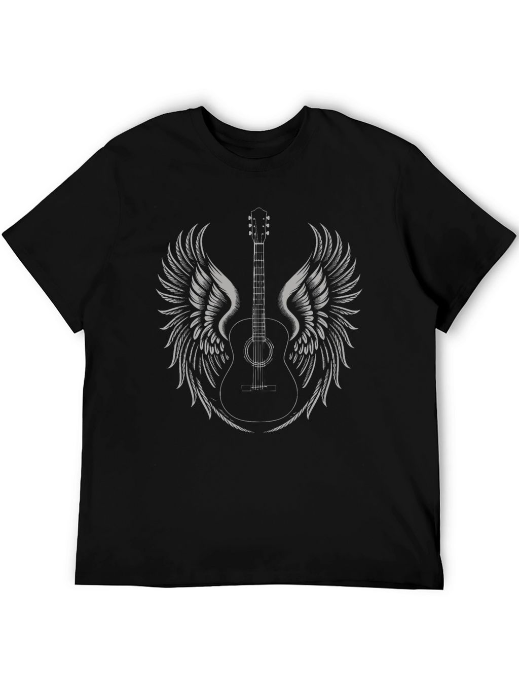 Camiseta Negra con Diseño de Guitarra Alada