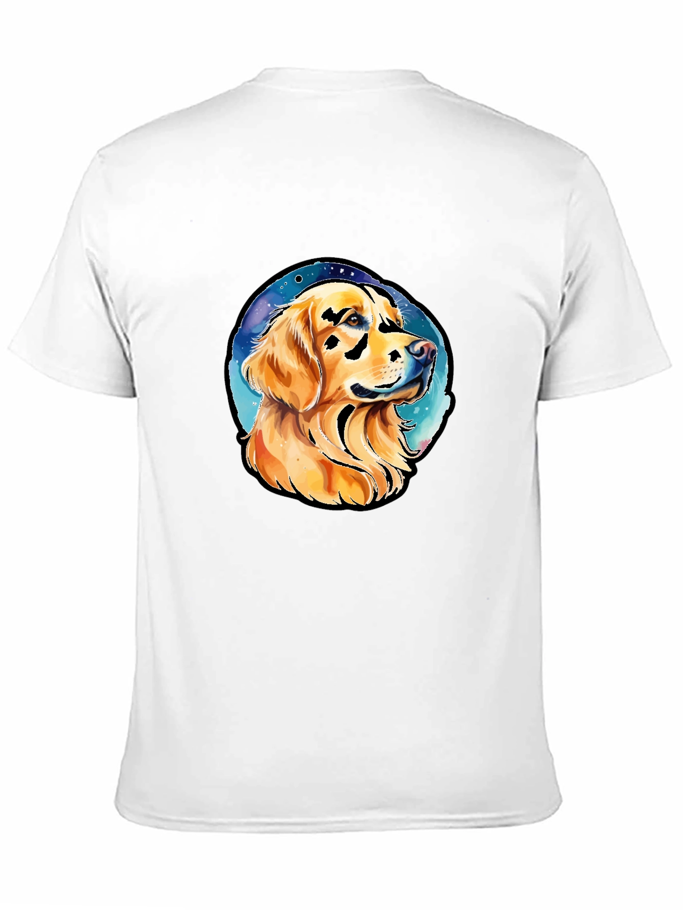 Camiseta Negra con Diseño de Golden Retriever Espacial
