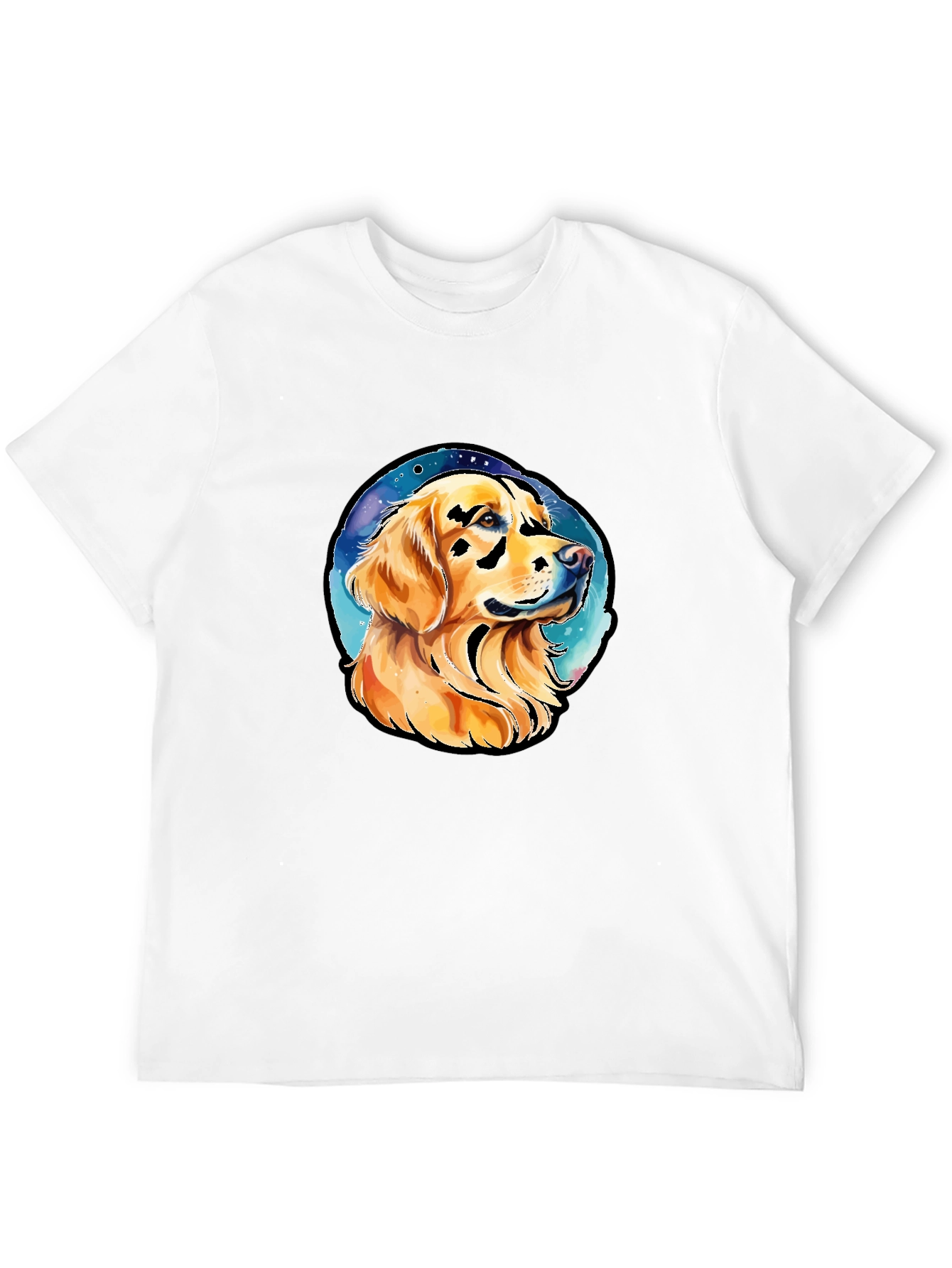 Camiseta Negra con Diseño de Golden Retriever Espacial