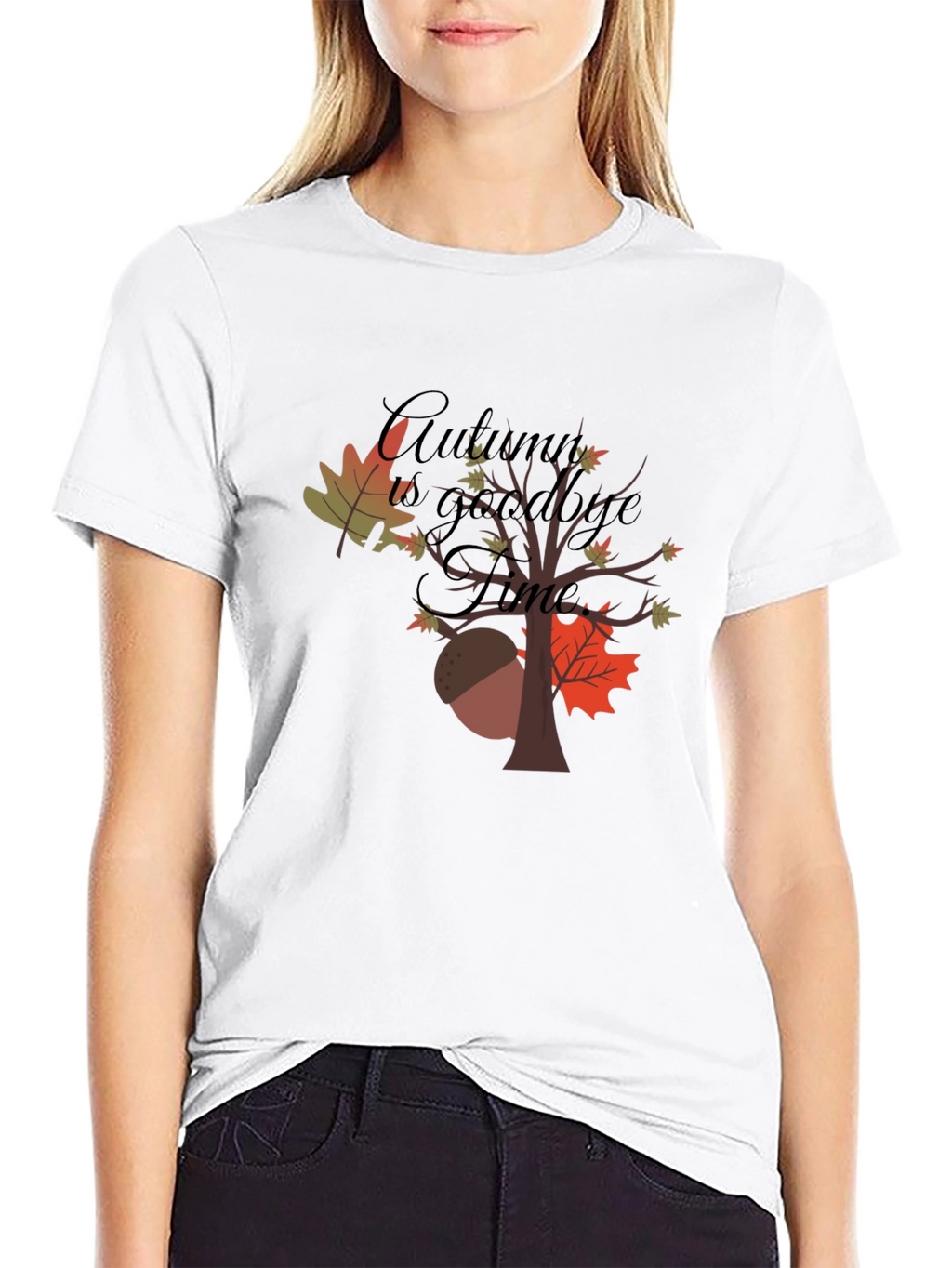 Camiseta Negra con Diseño de Otoño