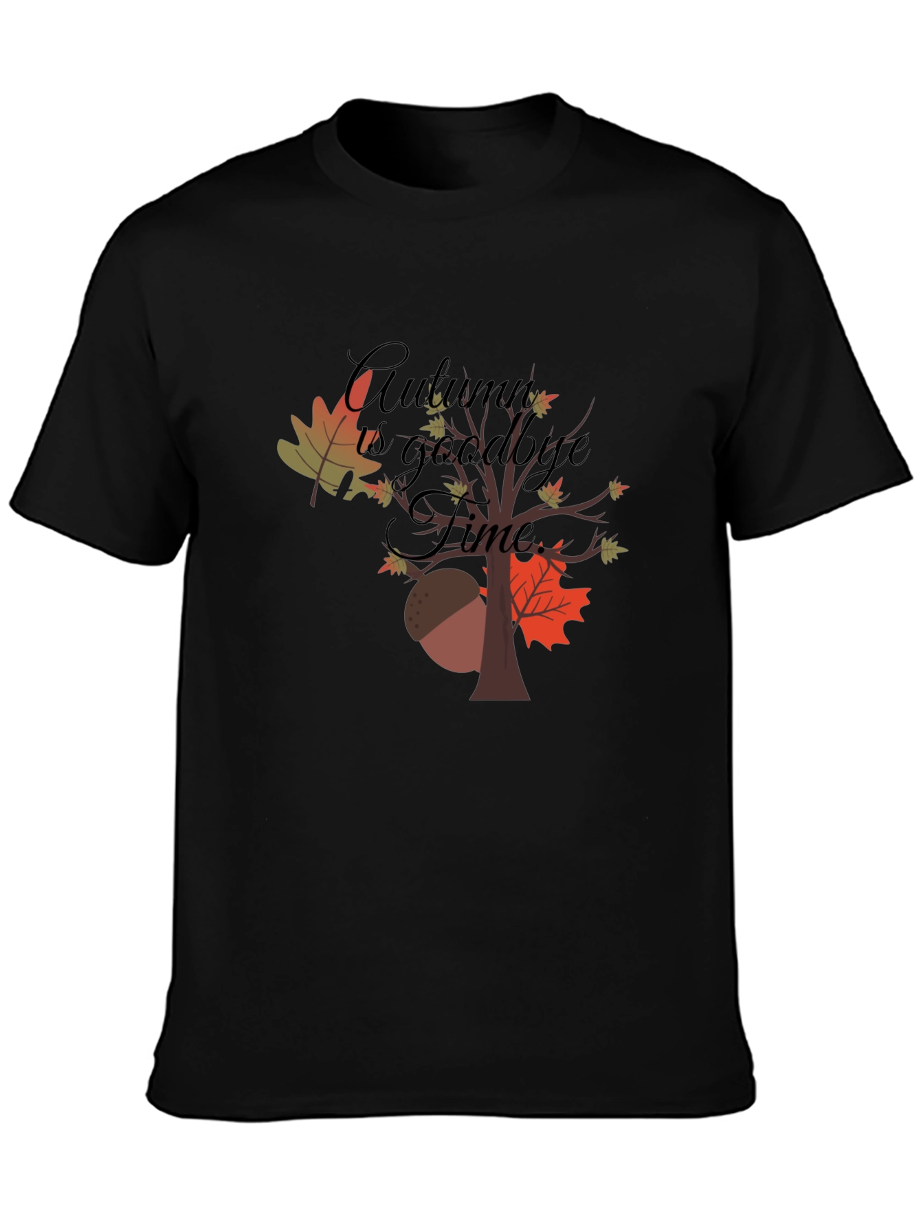 Camiseta Negra con Diseño de Otoño