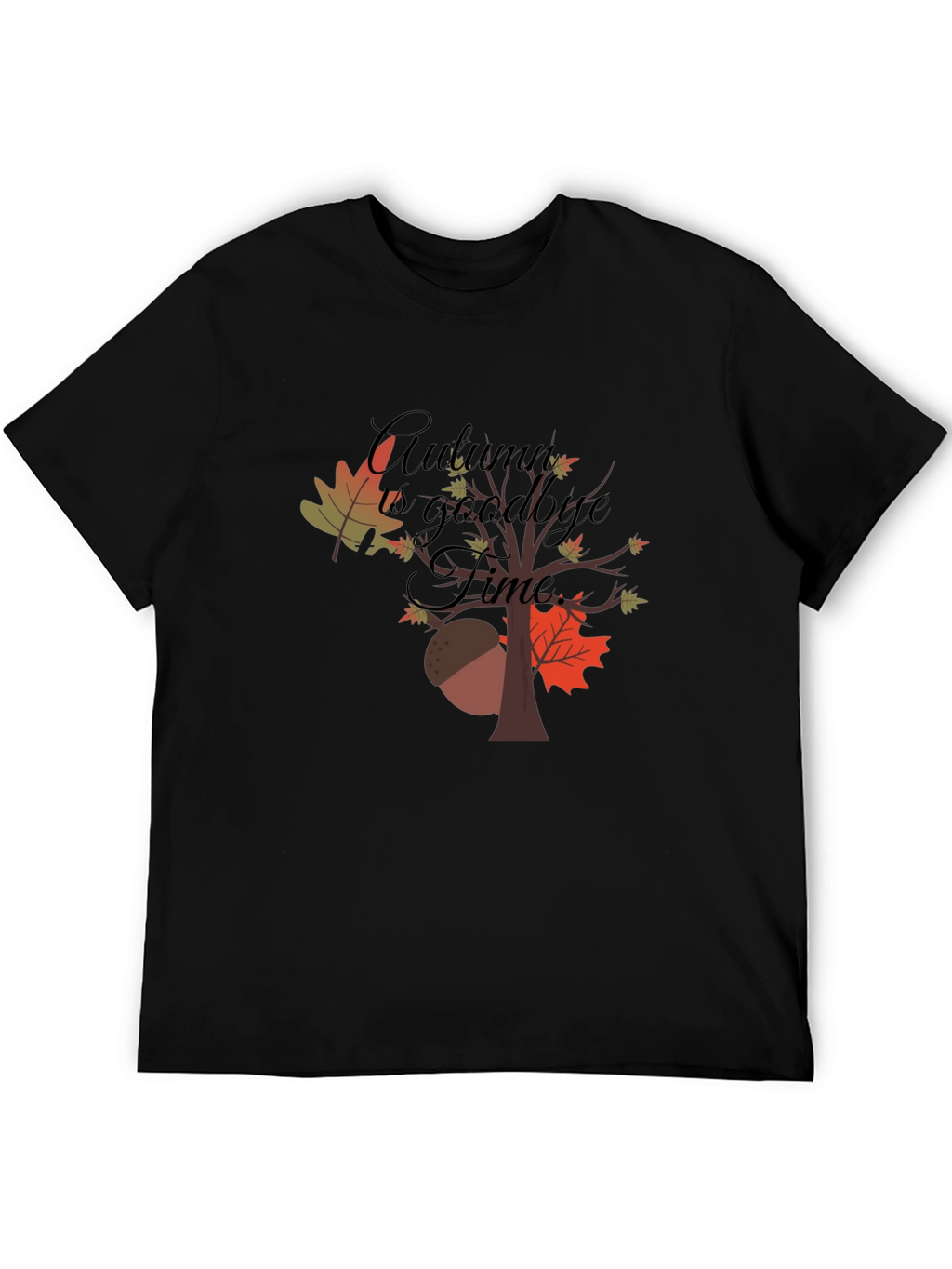 Camiseta Negra con Diseño de Otoño