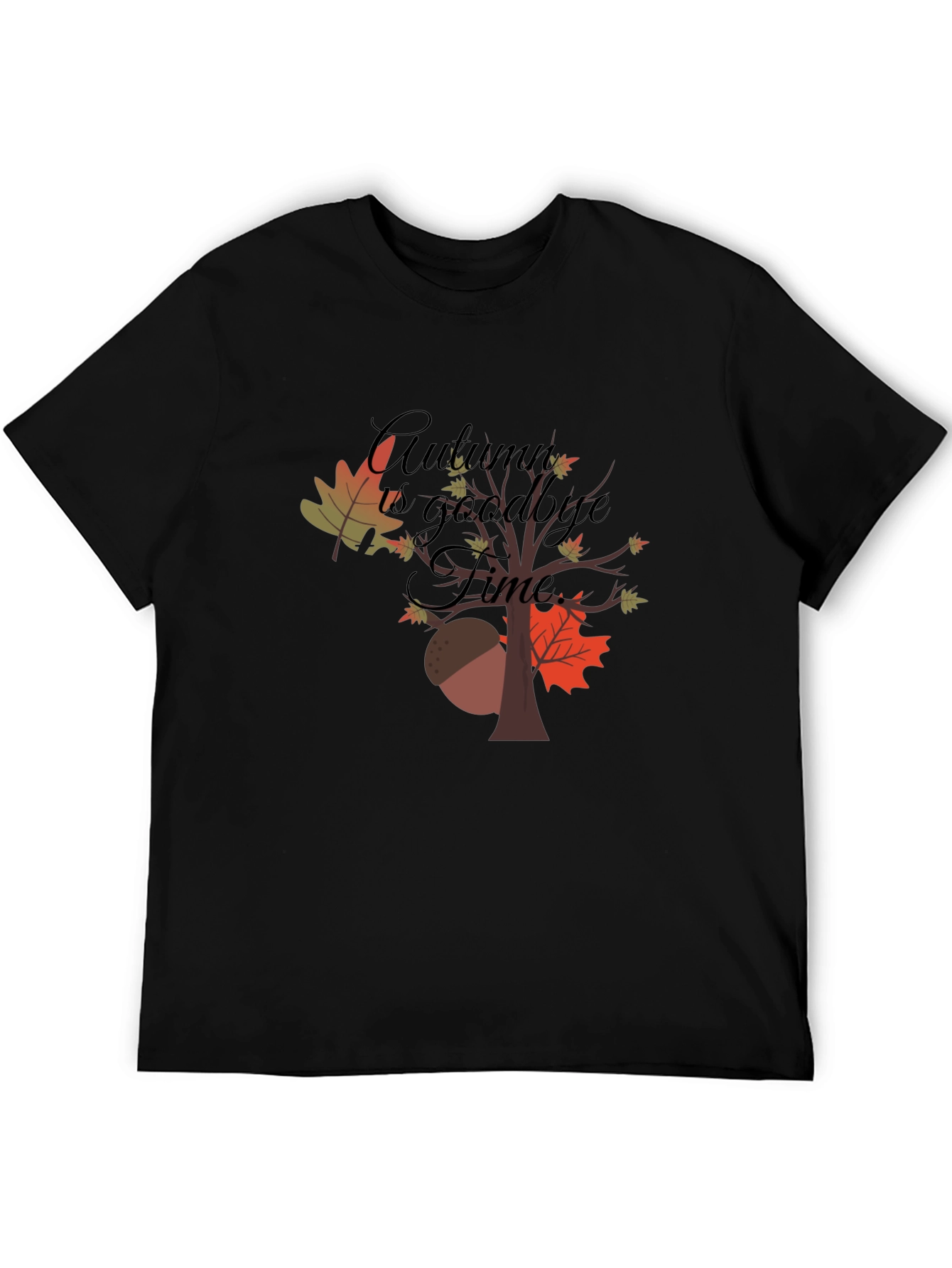 Camiseta Negra con Diseño de Otoño