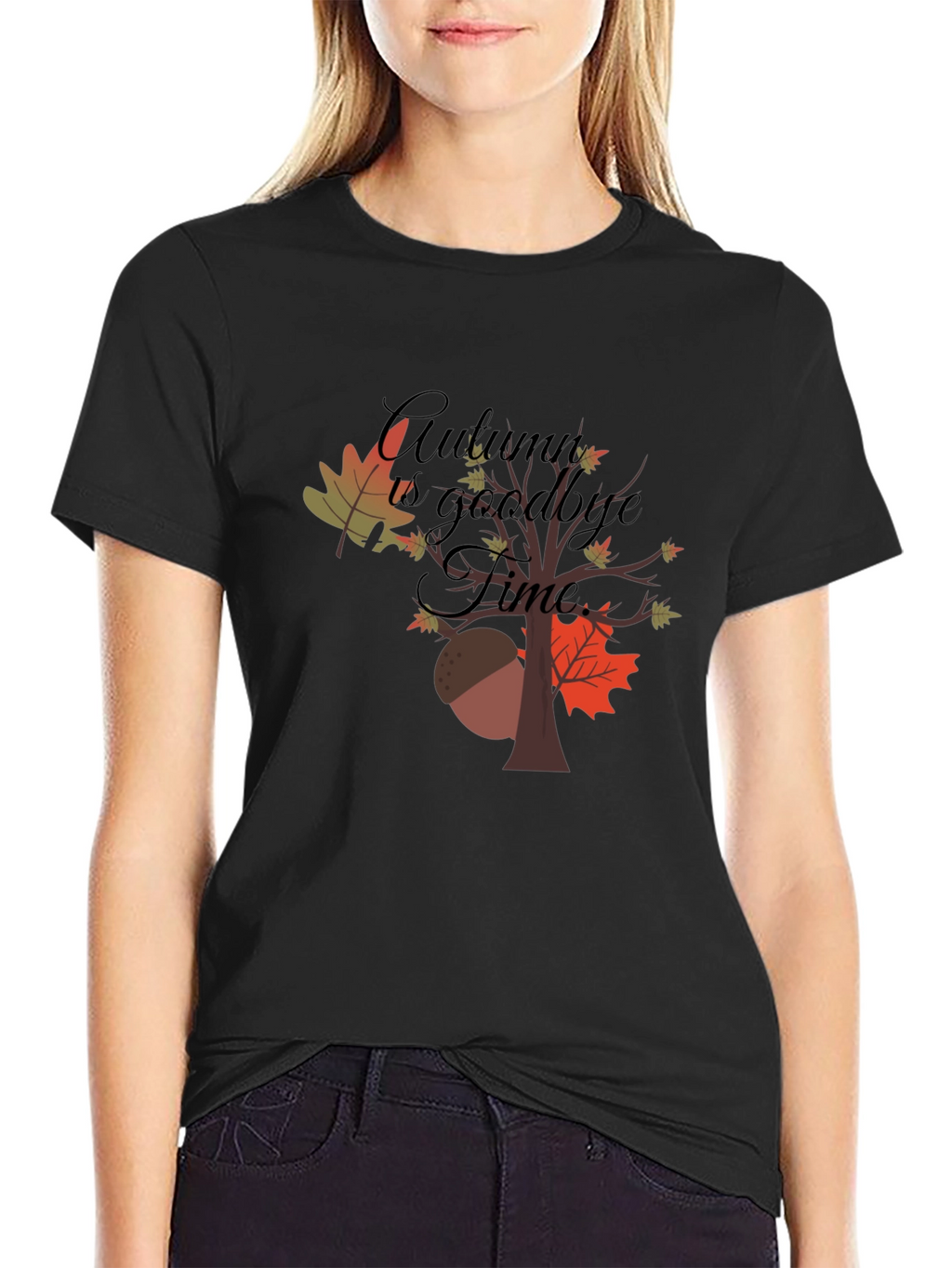Camiseta Negra con Diseño de Otoño
