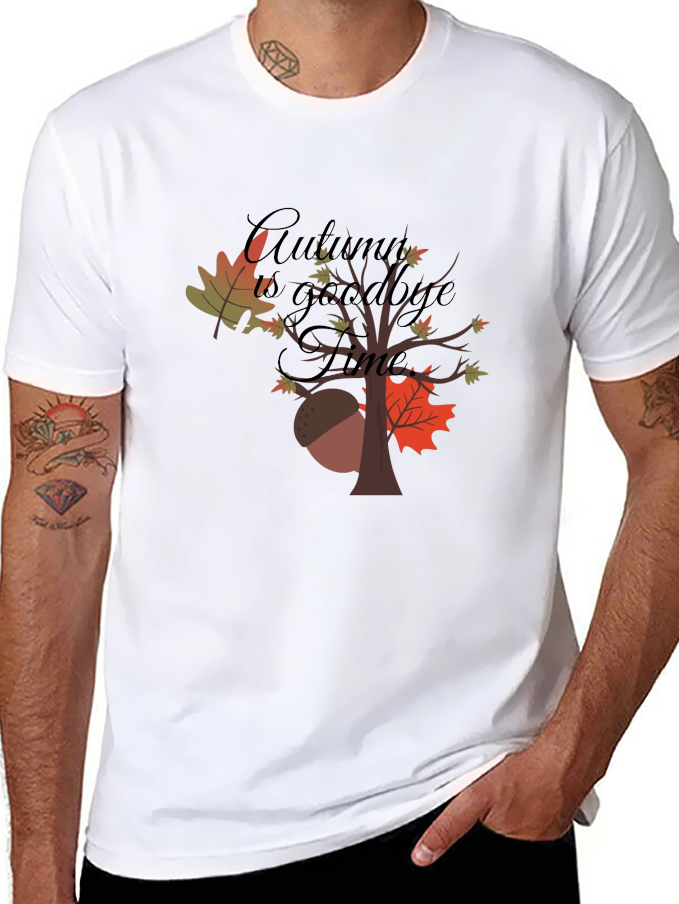 Camiseta Negra con Diseño de Otoño