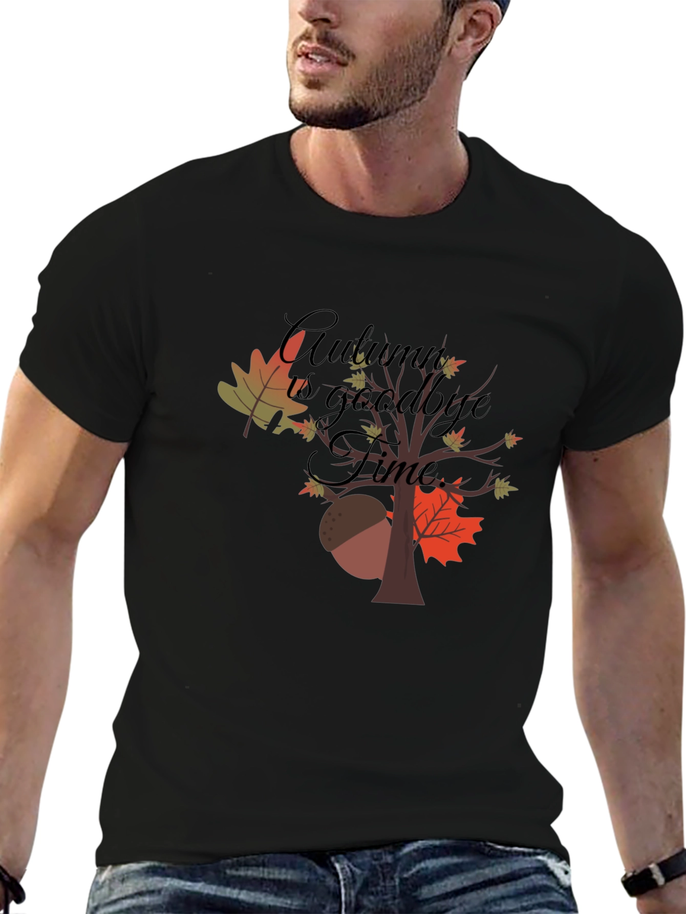 Camiseta Negra con Diseño de Otoño