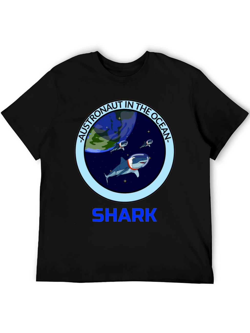 Camiseta Negra Astronauta Tiburón Océano