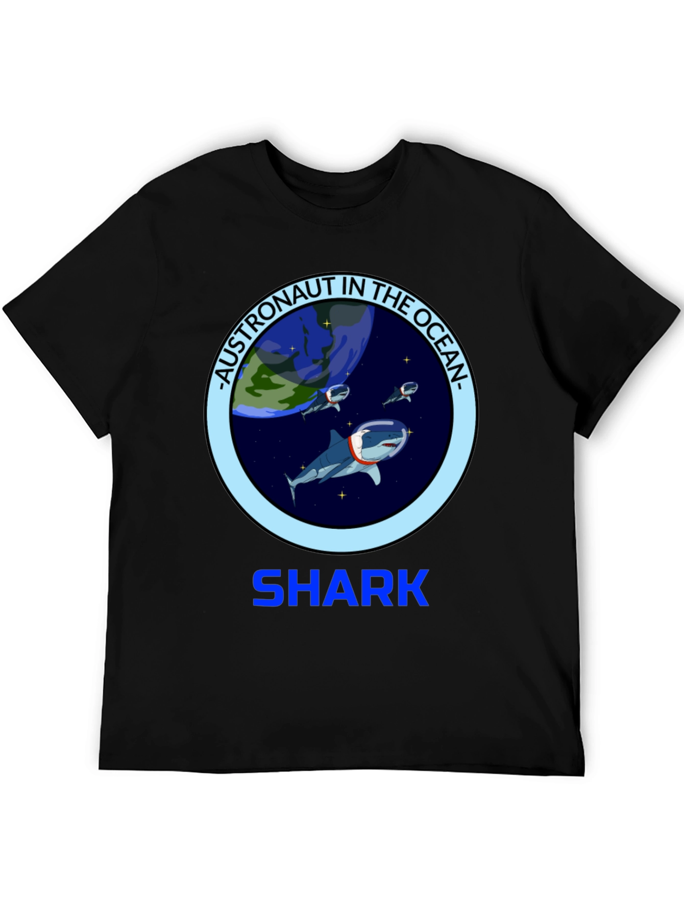 Camiseta Negra Astronauta Tiburón Océano